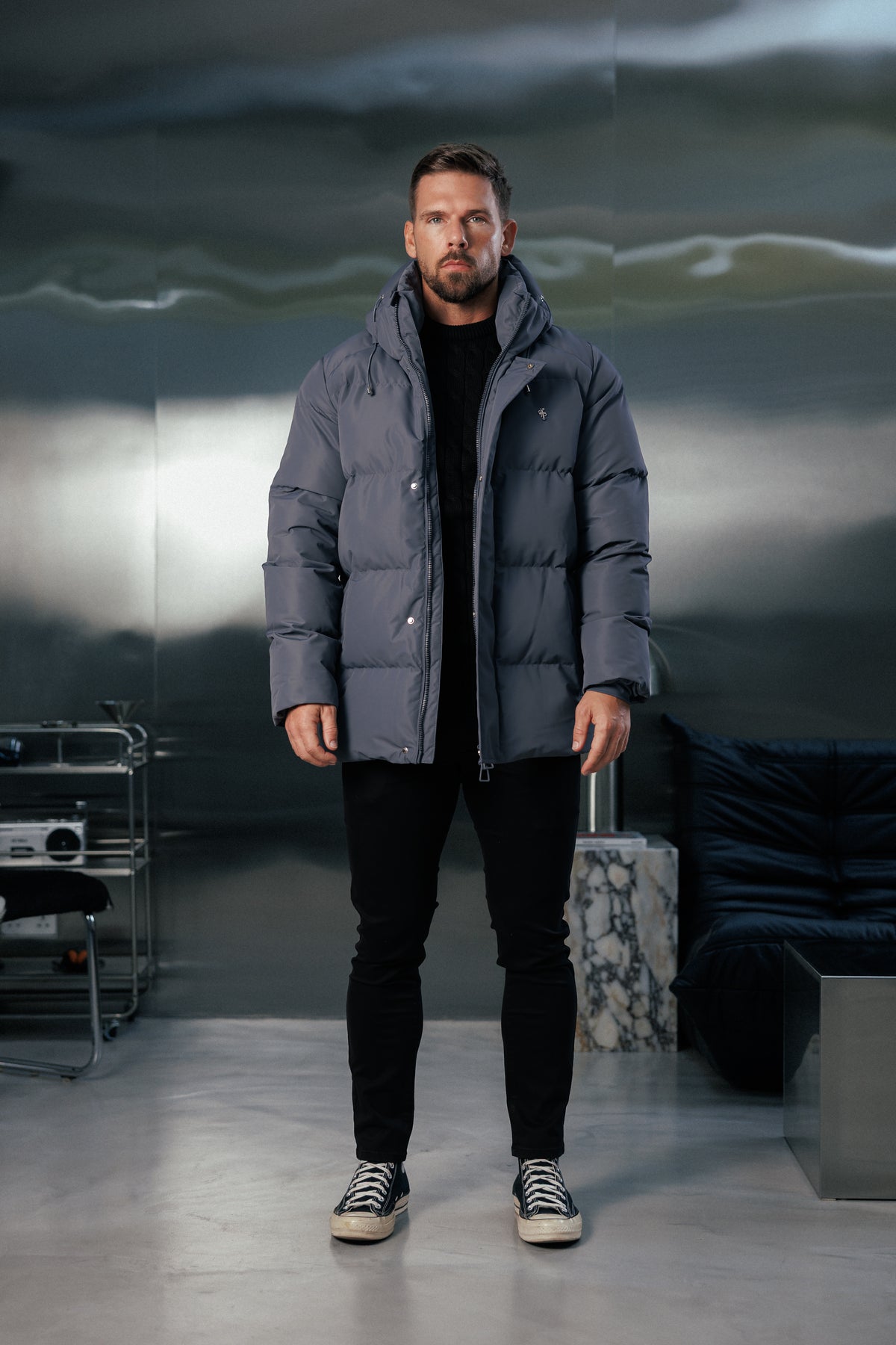 Gunmetal Padded Coat with Hood - FSN237 (PRE ORDER 24TH OCTOBER)