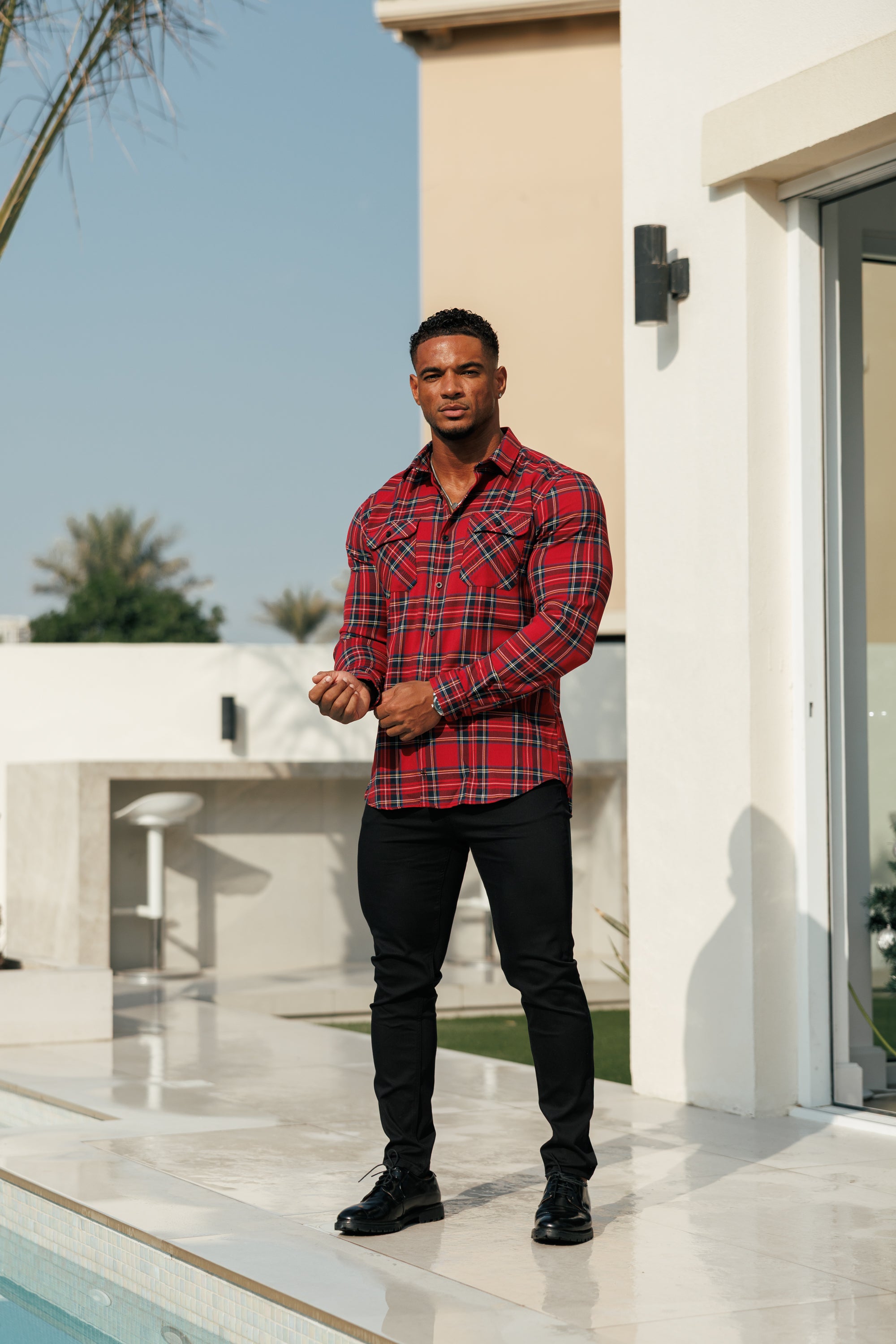 Red Tartan Check Shacket With Double Pockets - FS1036