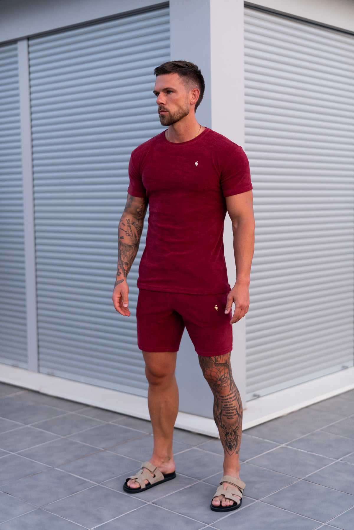 Burgundy / Silver Towelling Shorts - FSH1350