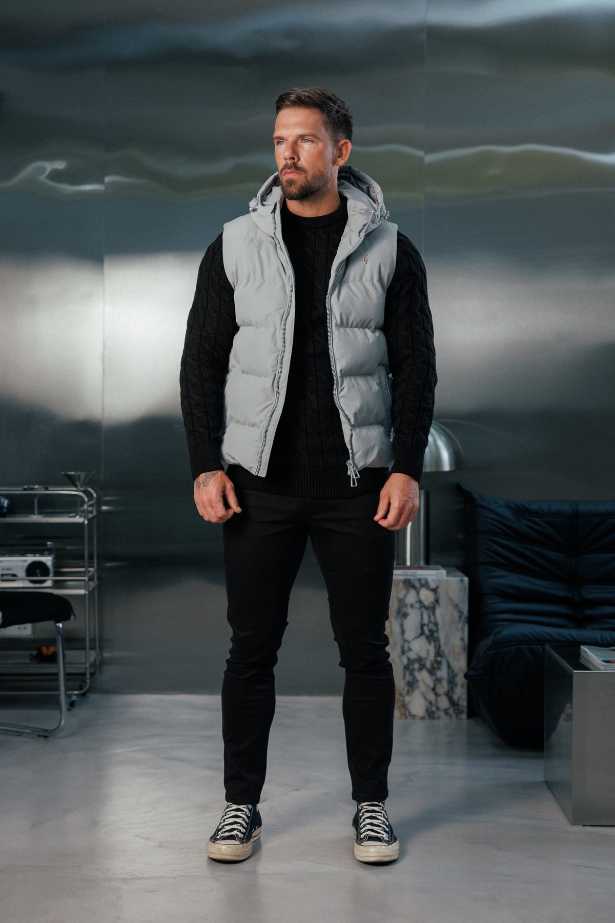 Mid Grey Padded Hooded Gilet - FSN244 (PRE ORDER 24TH OCTOBER)
