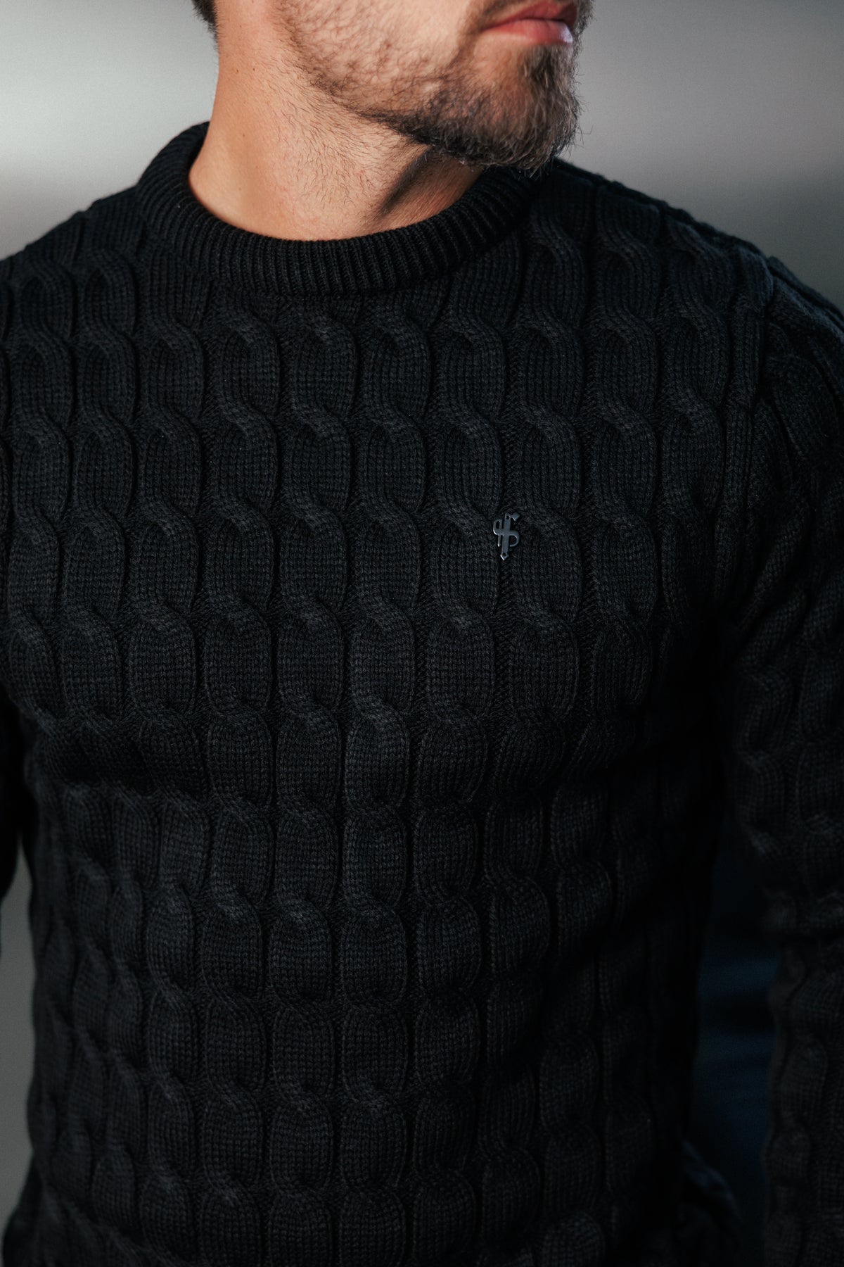 Chunky Cable Weave Knit Black Jumper - FSA055