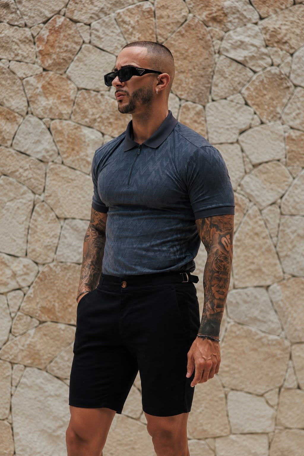 Black Chino Shorts With Side Adjusters - FSH1492
