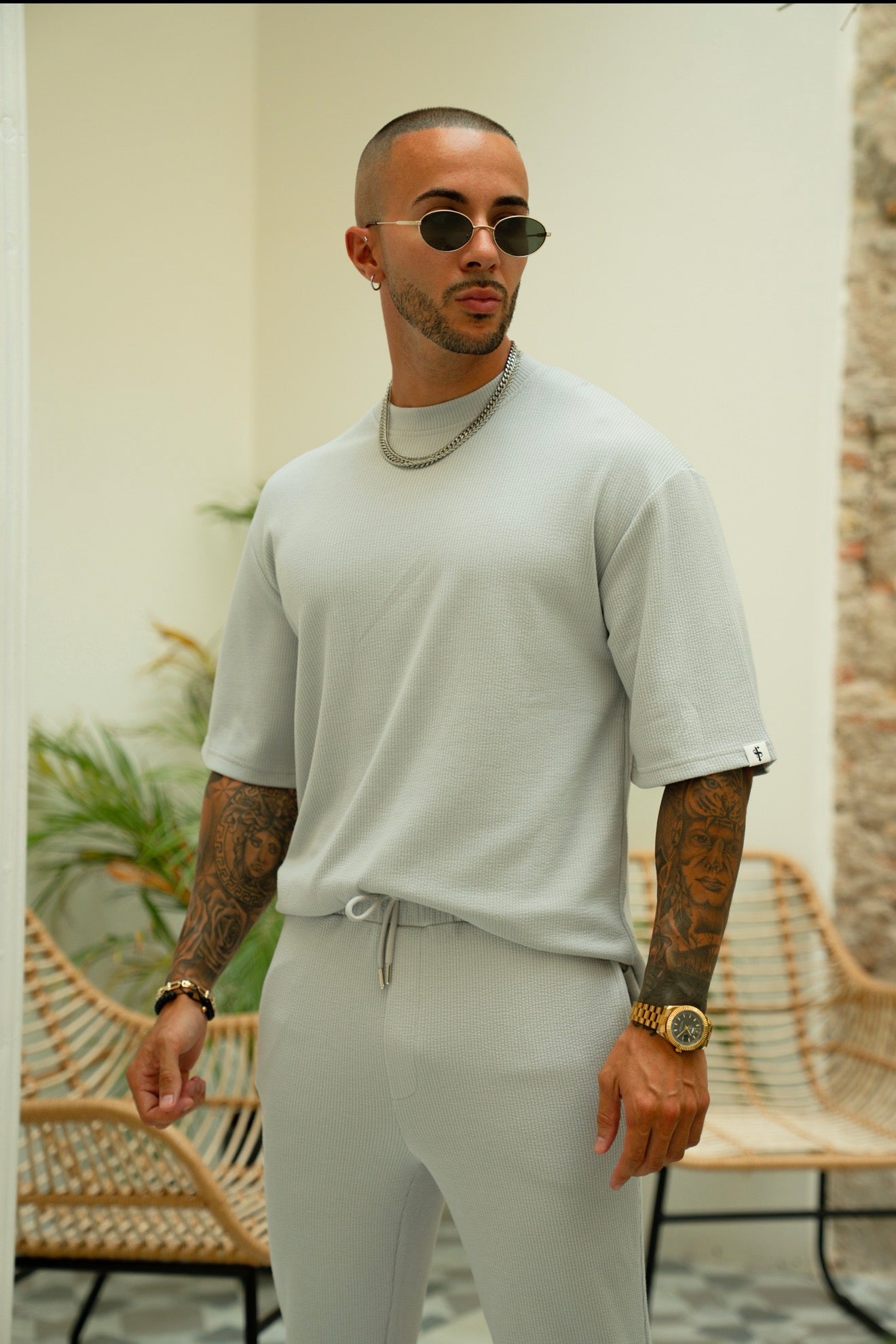 Jersey Cord Light Grey Oversized T-Shirt - FSR107