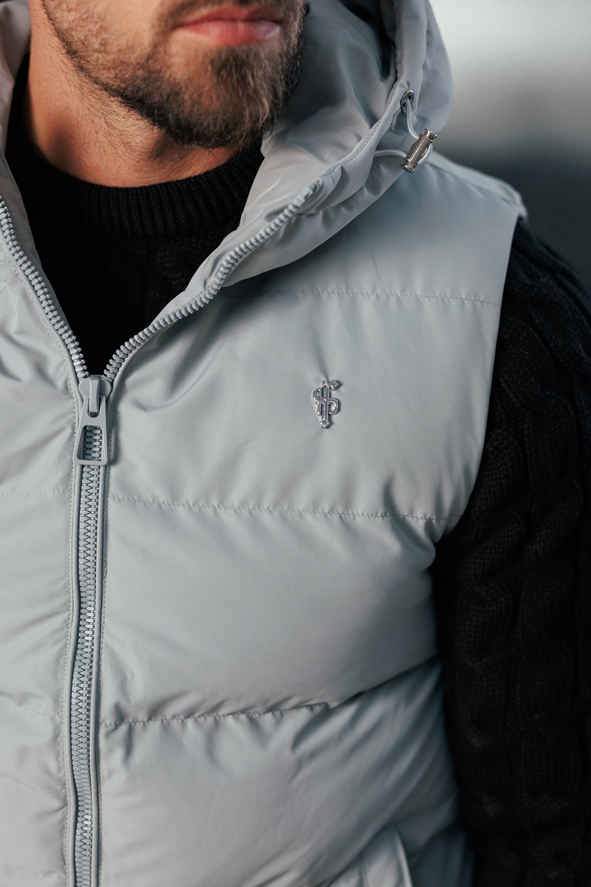 Mid Grey Padded Hooded Gilet - FSN244 (PRE ORDER 24TH OCTOBER)