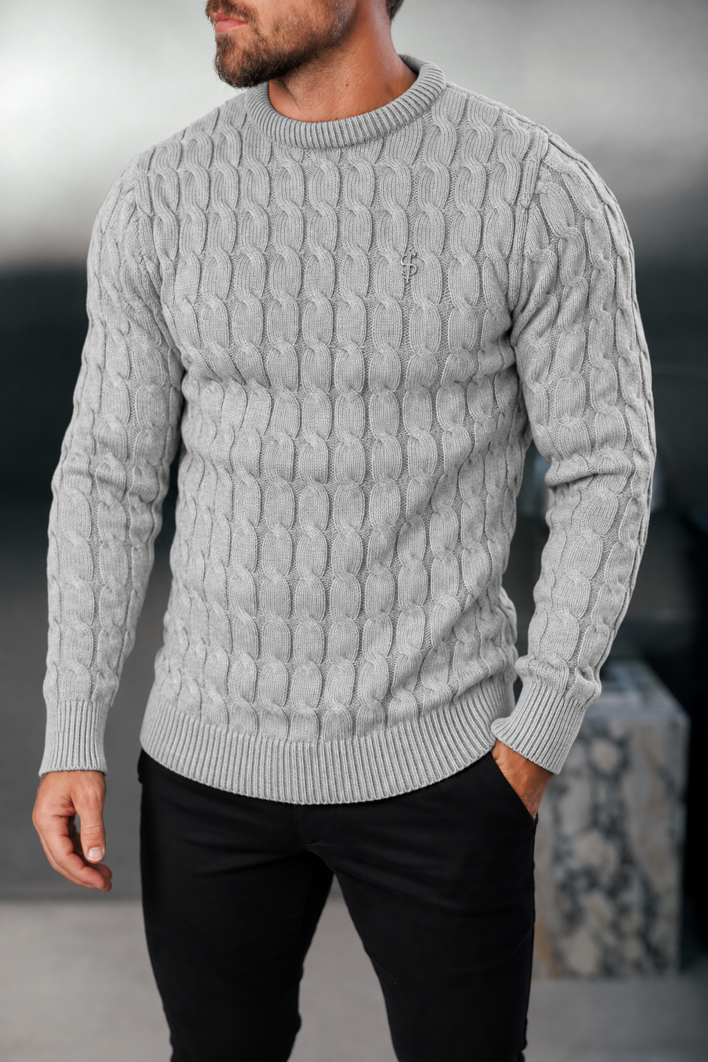 Chunky Cable Weave Knit Light Grey Jumper - FSA061