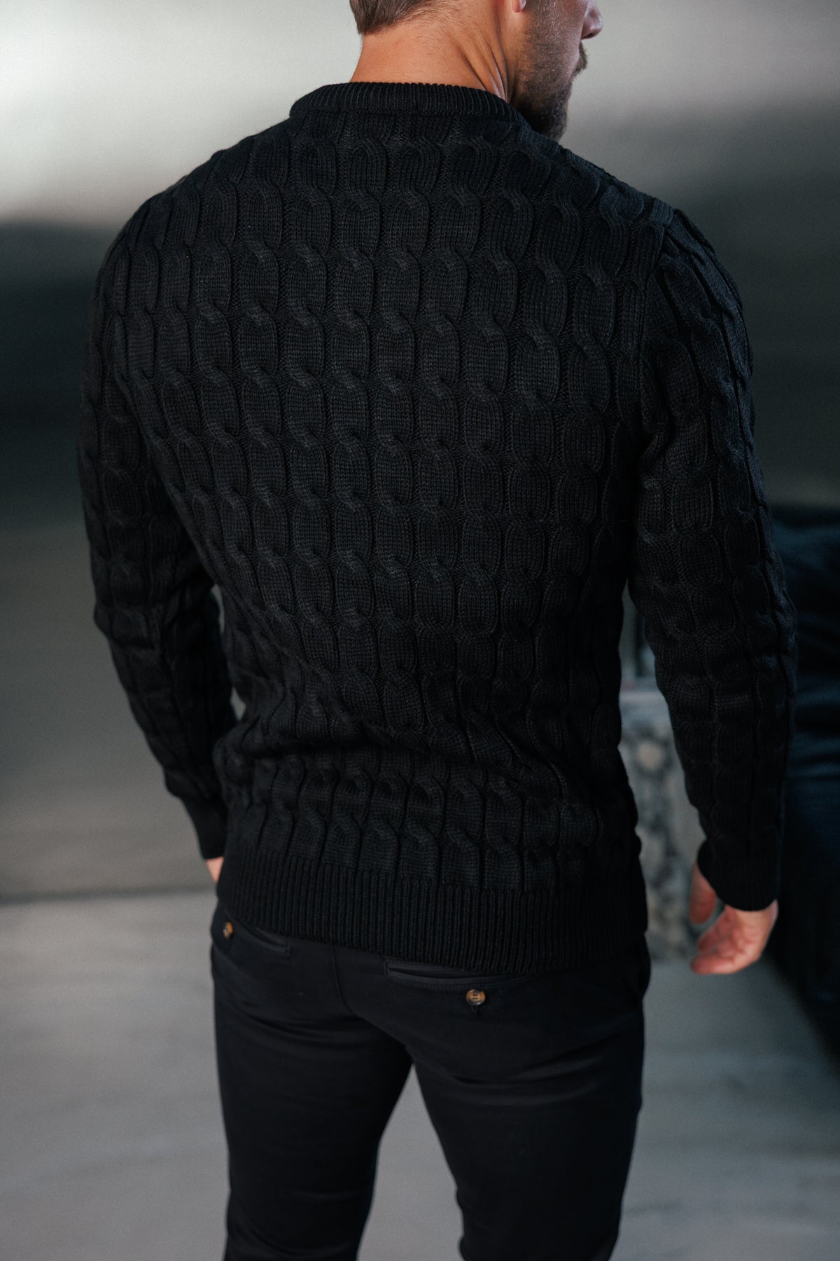 Chunky Cable Weave Knit Black Jumper - FSA055