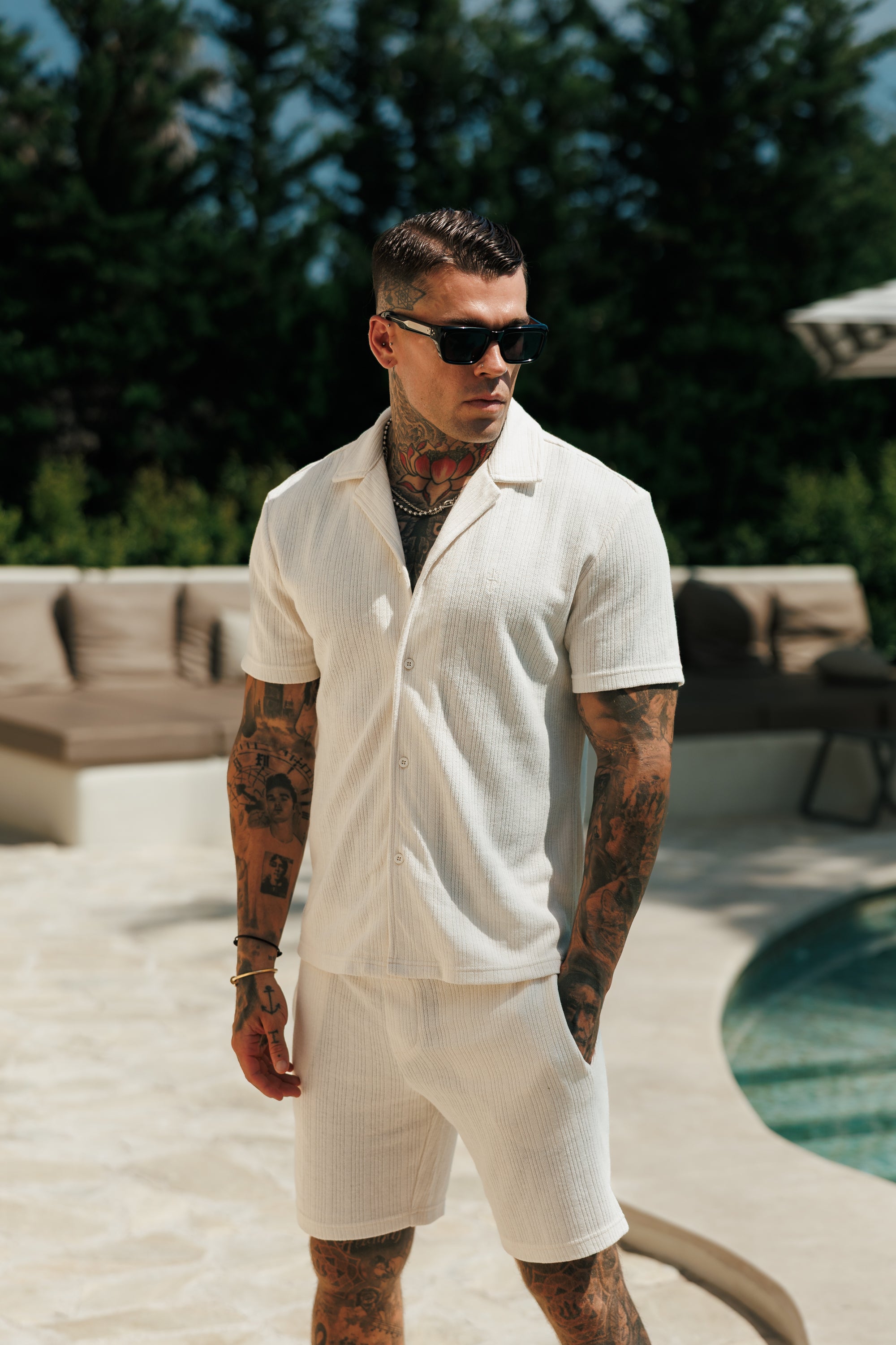 Waffle Shorts With Elasticated Waistband Off White - FSR111