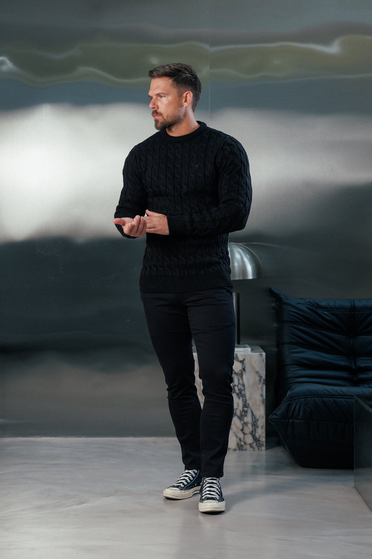Chunky Cable Weave Knit Black Jumper - FSA055