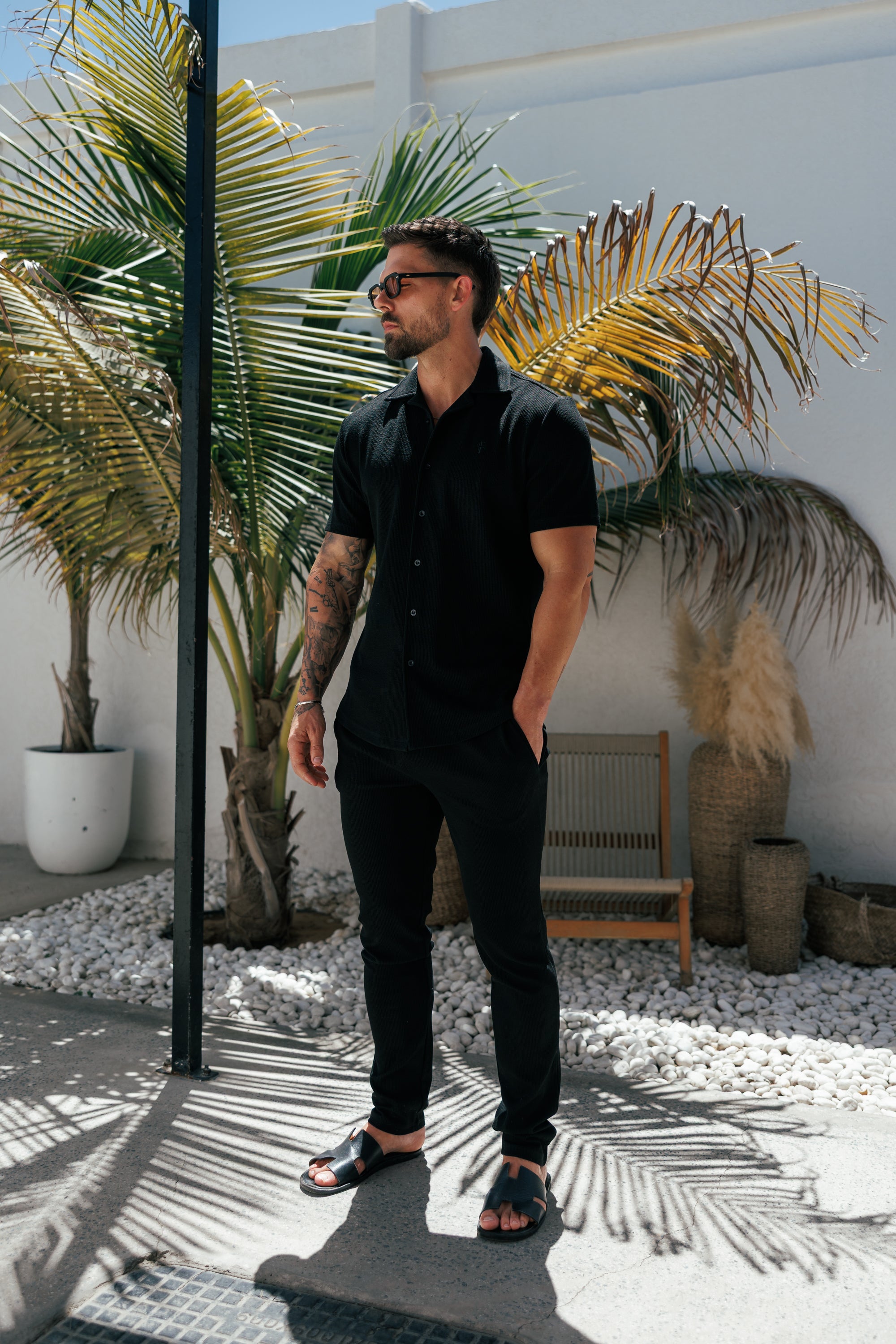 Jersey Cord Slim Black Trousers - FSR016