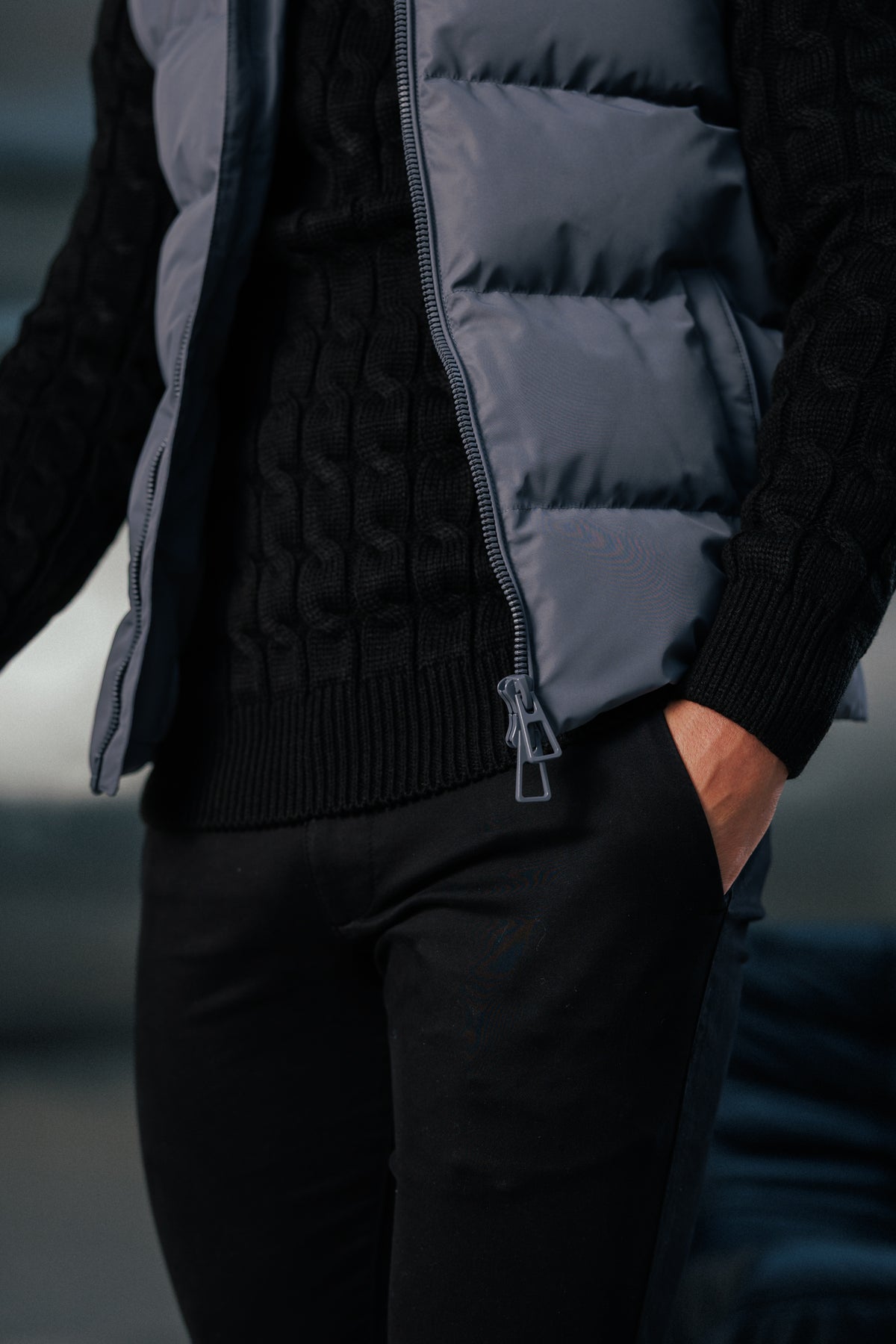 Charcoal Padded Hooded Gilet - FSN241 (PRE ORDER 24TH OCTOBER)
