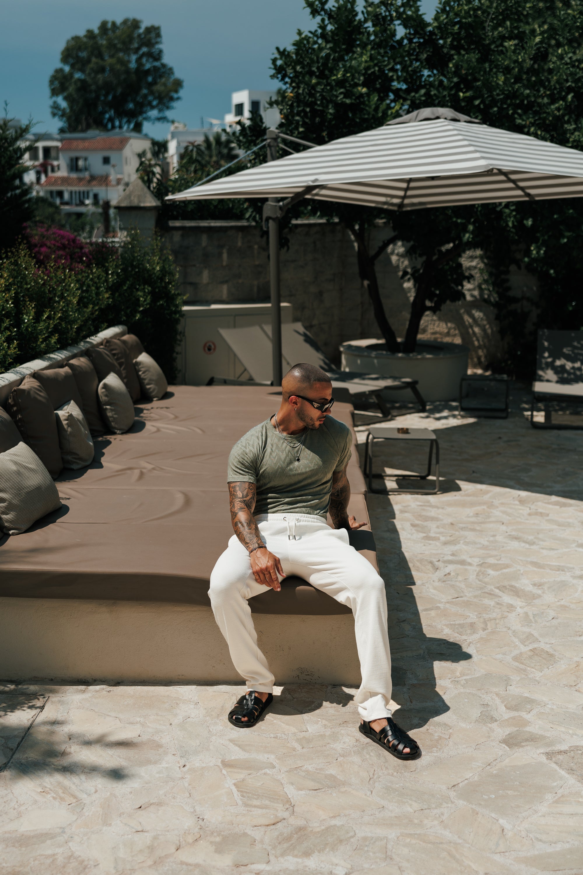 Regular Fit Jacquard Olive Chevron T-Shirt - FSR065