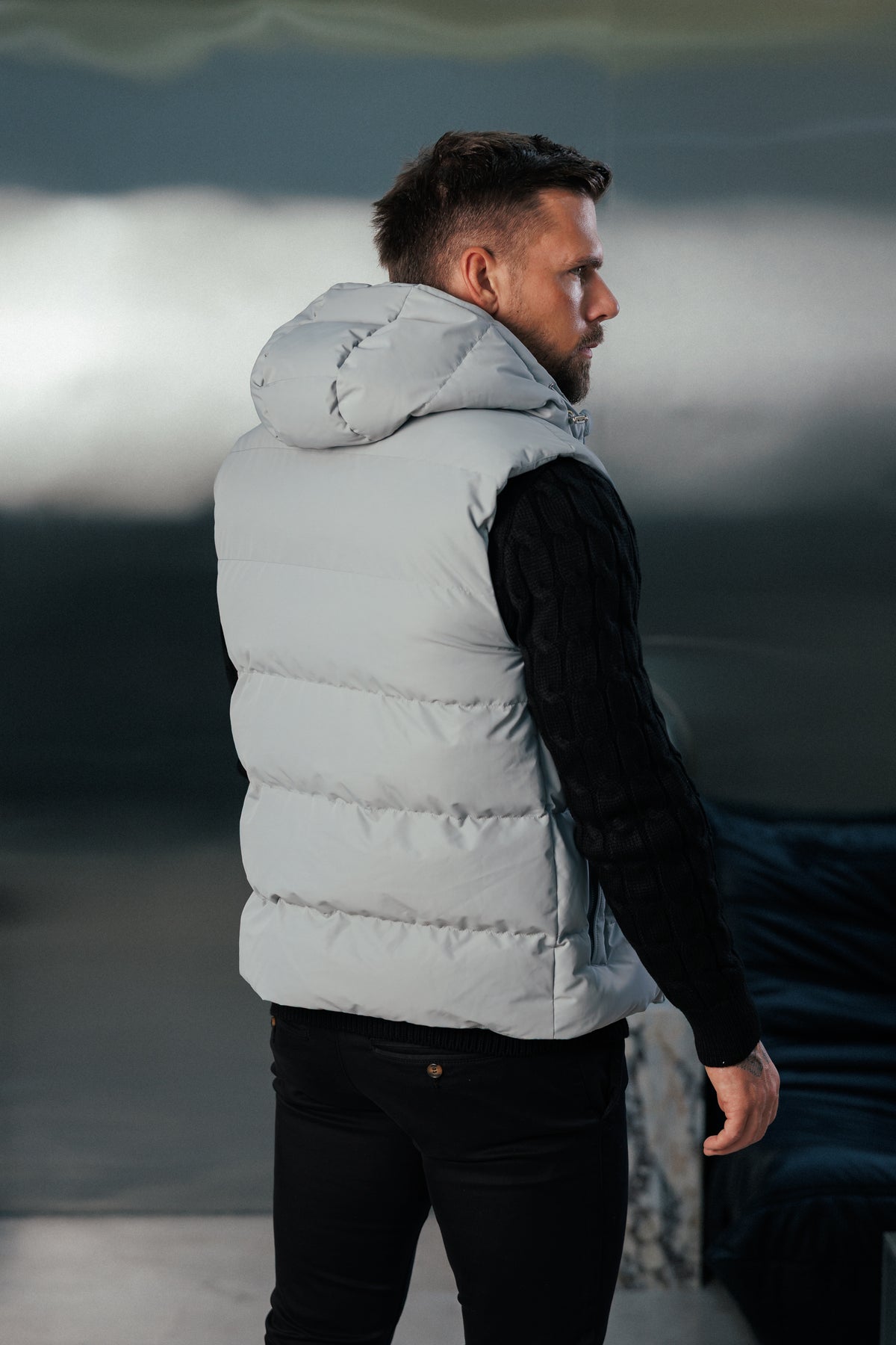 Mid Grey Padded Hooded Gilet - FSN244 (PRE ORDER 24TH OCTOBER)