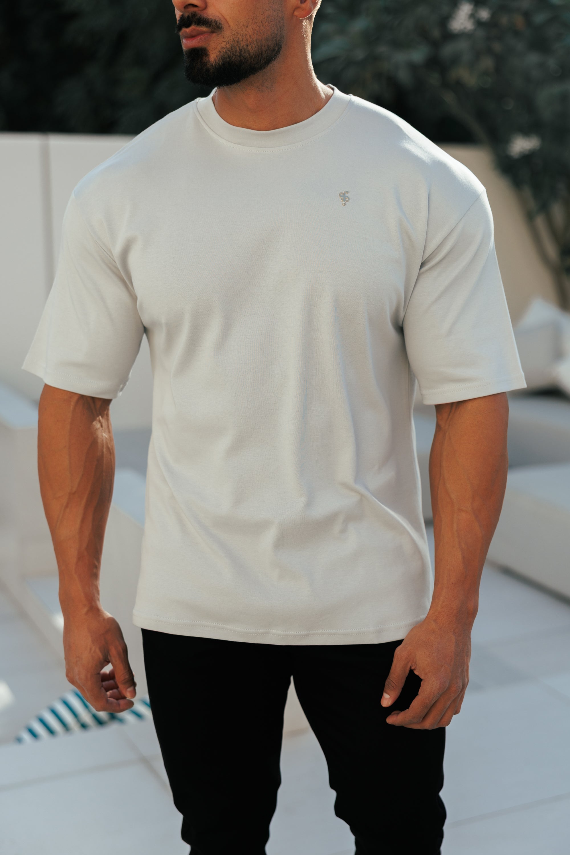 Light Grey / Silver Oversized Crew T Shirt - FSH1421
