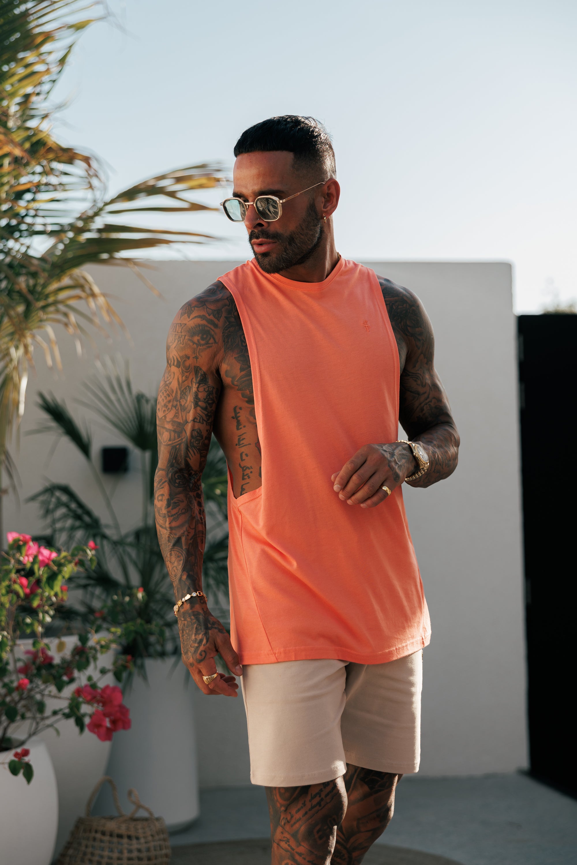 Classic Bamboo Dropped Armhole Salmon Vest - FSH1344 (PRE ORDER 29TH JUNE)