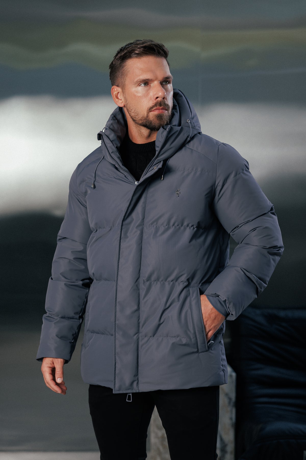 Gunmetal Padded Coat with Hood - FSN237 (PRE ORDER 24TH OCTOBER)