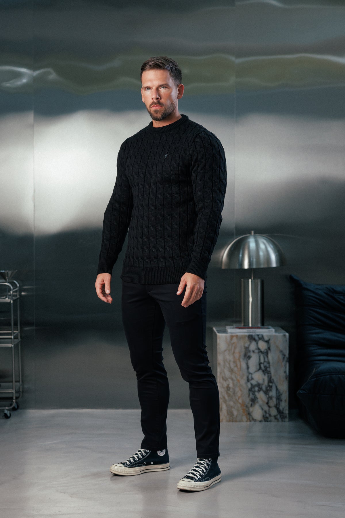 Chunky Cable Weave Knit Black Jumper - FSA055
