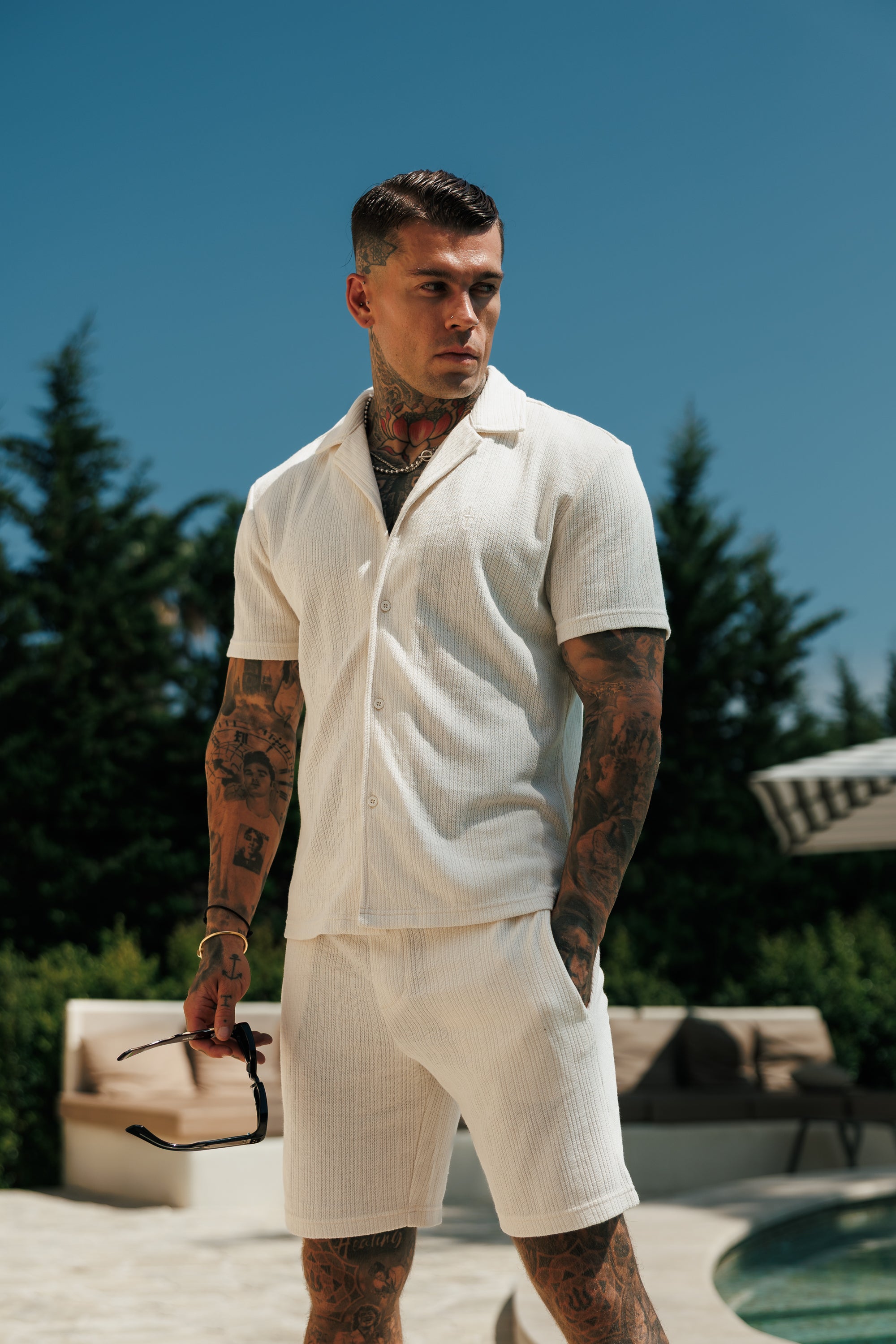 Waffle Shorts With Elasticated Waistband Off White - FSR111