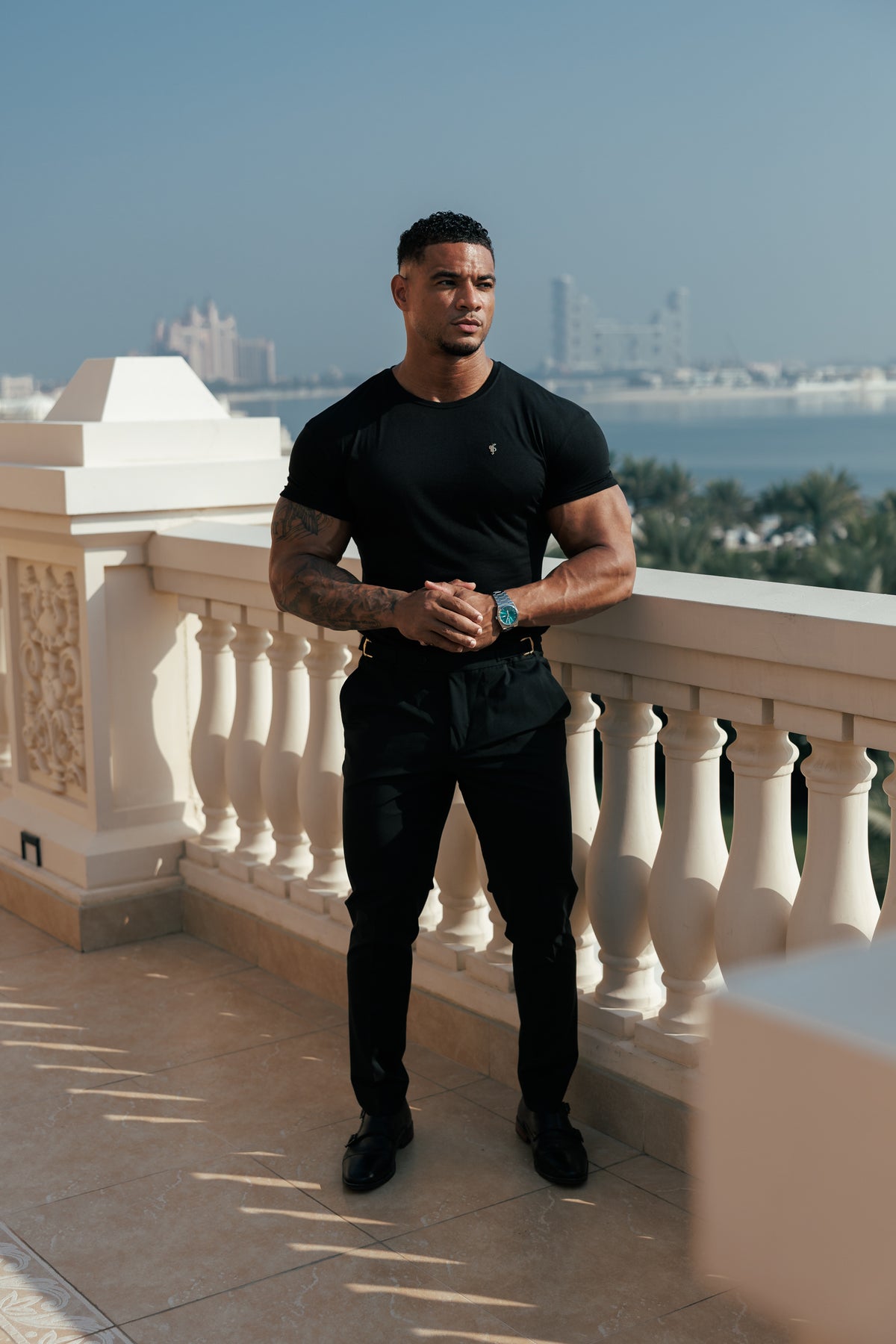 Black Bamboo Crew Tshirt with Gold Metal Emblem Decal FSH1382 (PRE ORDER 30TH OCTOBER)