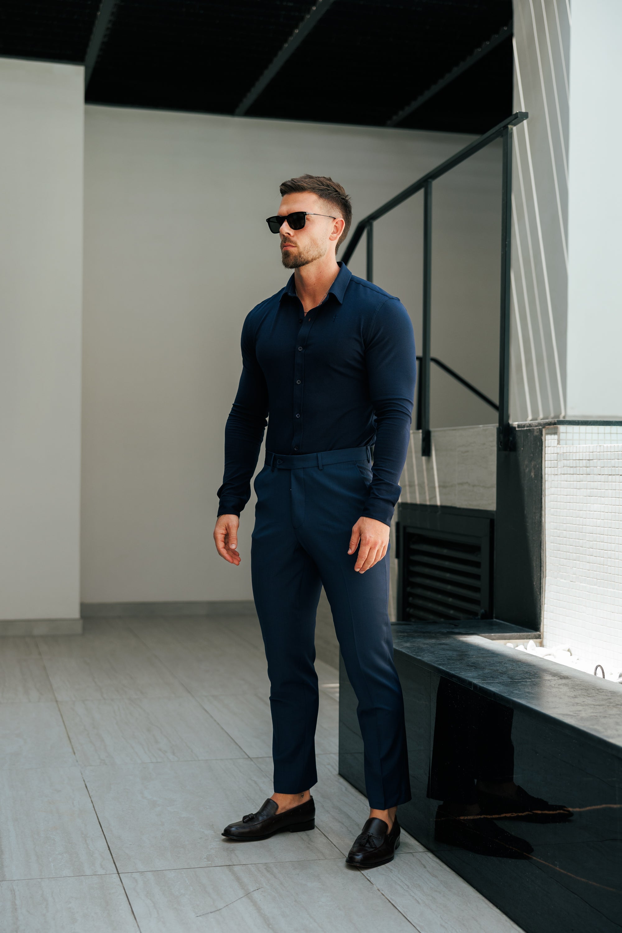 Relaxed Formal Navy Stretch Trousers - FSTR022 RELAXED