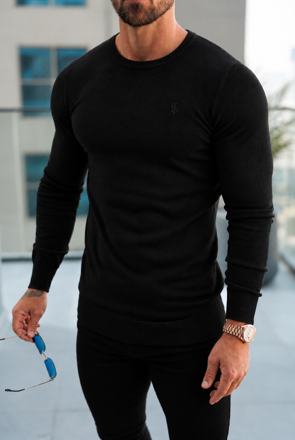 Plain Crew Black Soft Touch Knit Jumper - FSA098