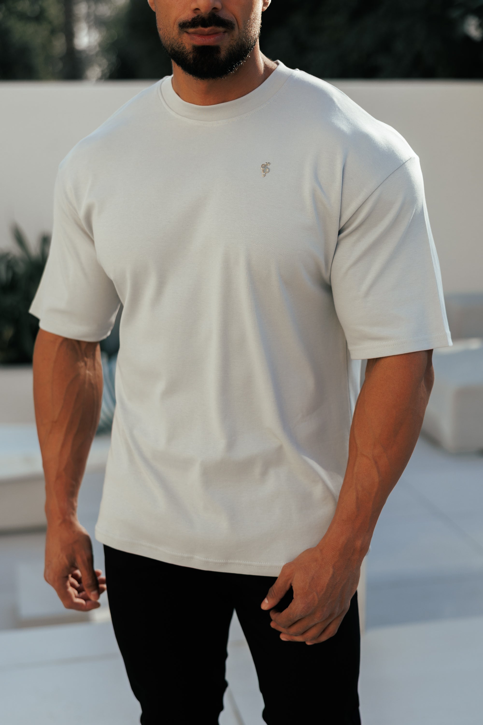 Light Grey / Silver Oversized Crew T Shirt - FSH1421