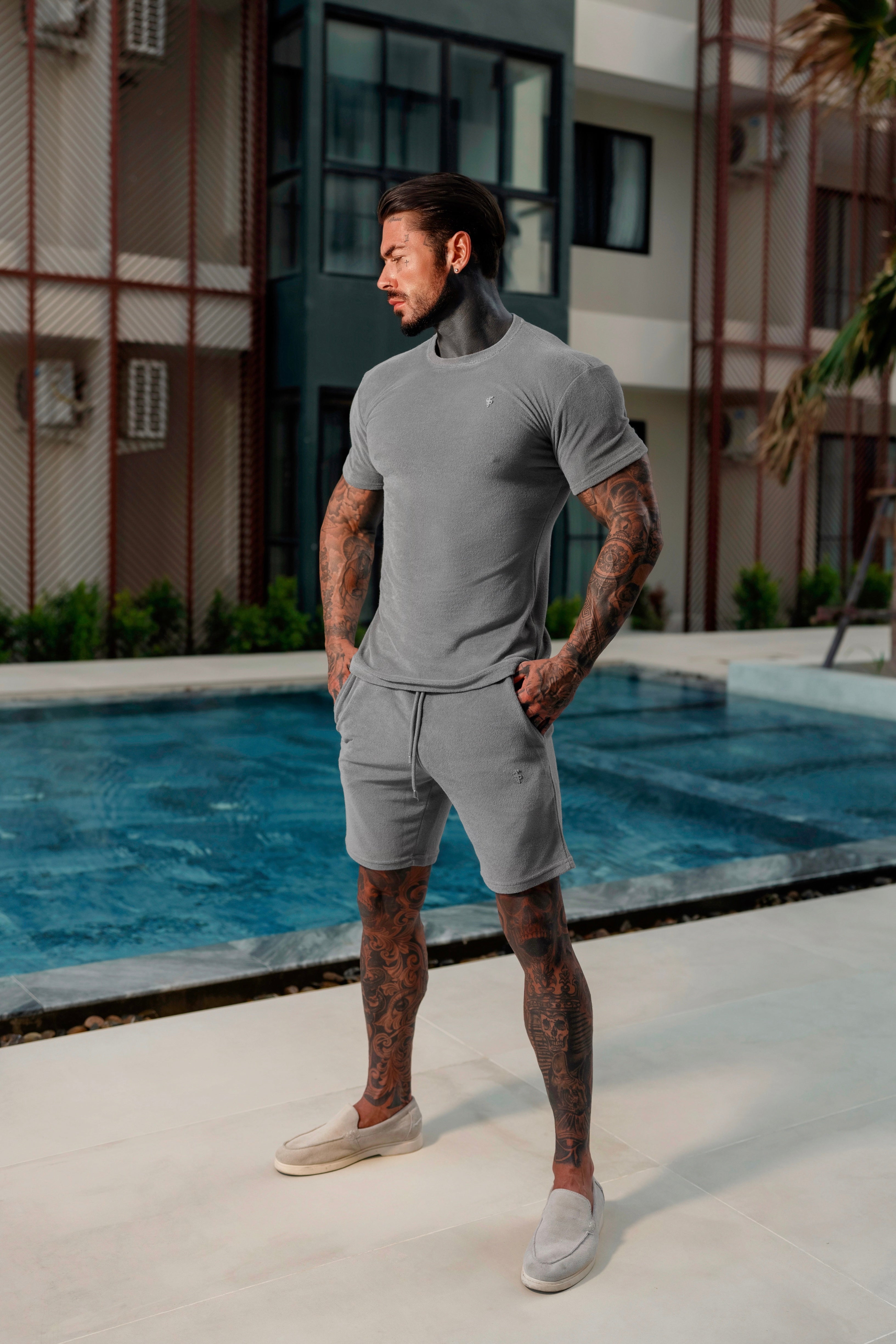 Charcoal Towelling Crew T Shirt - FSH1474