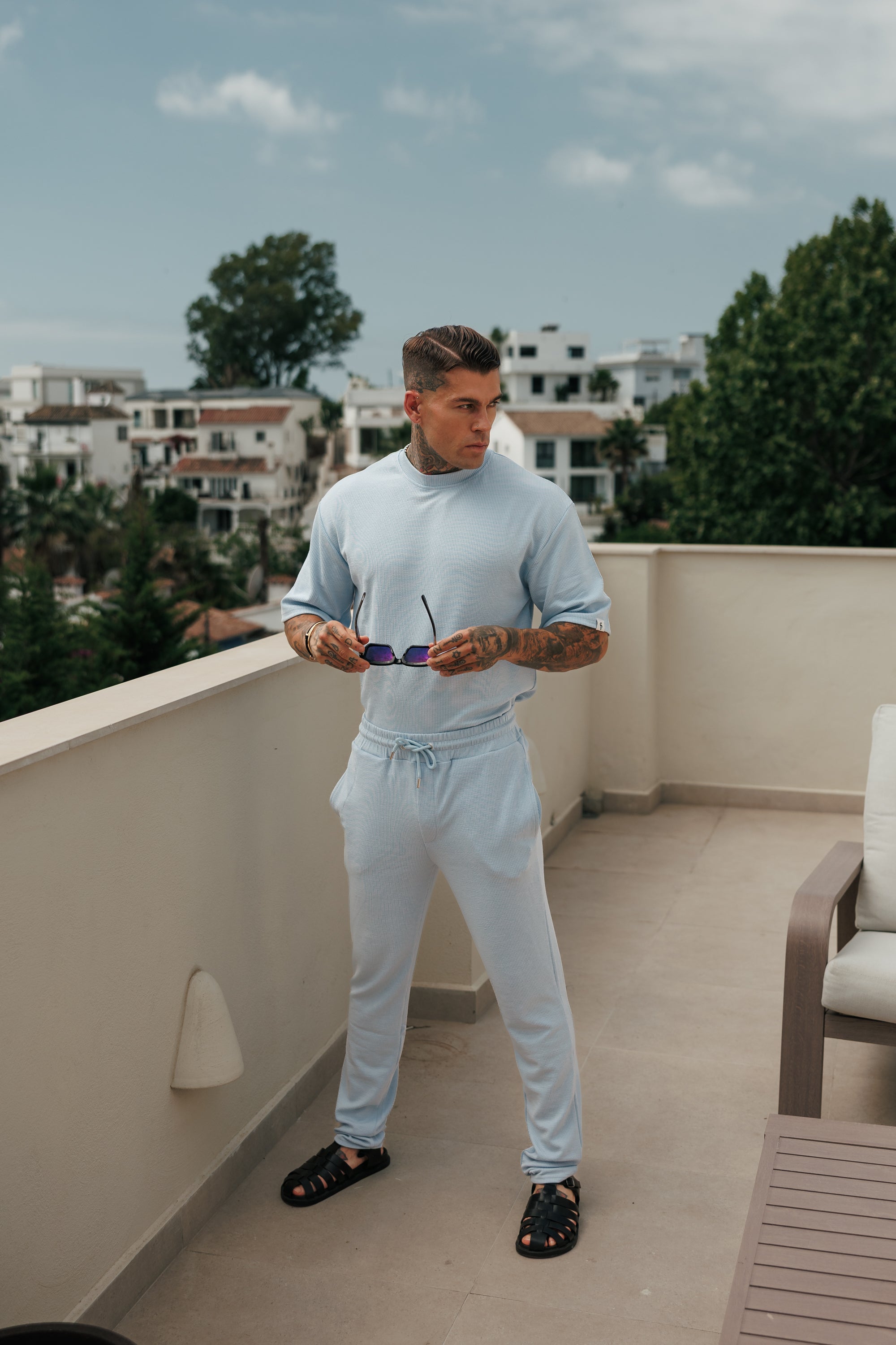 Jersey Cord Light Blue Oversized T-Shirt - FSR106