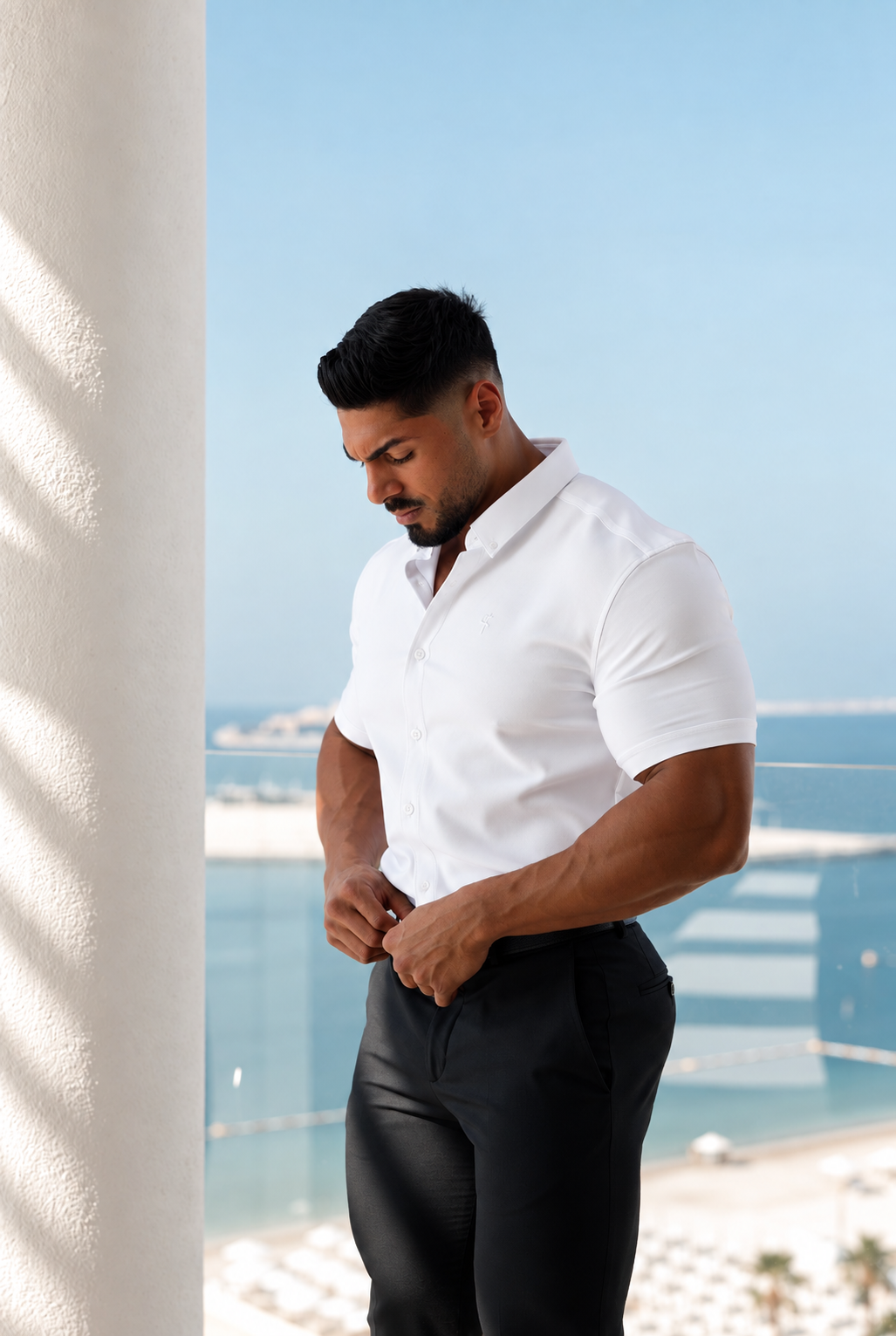 Super Slim Scuba White Short Sleeve Stretch - FS828