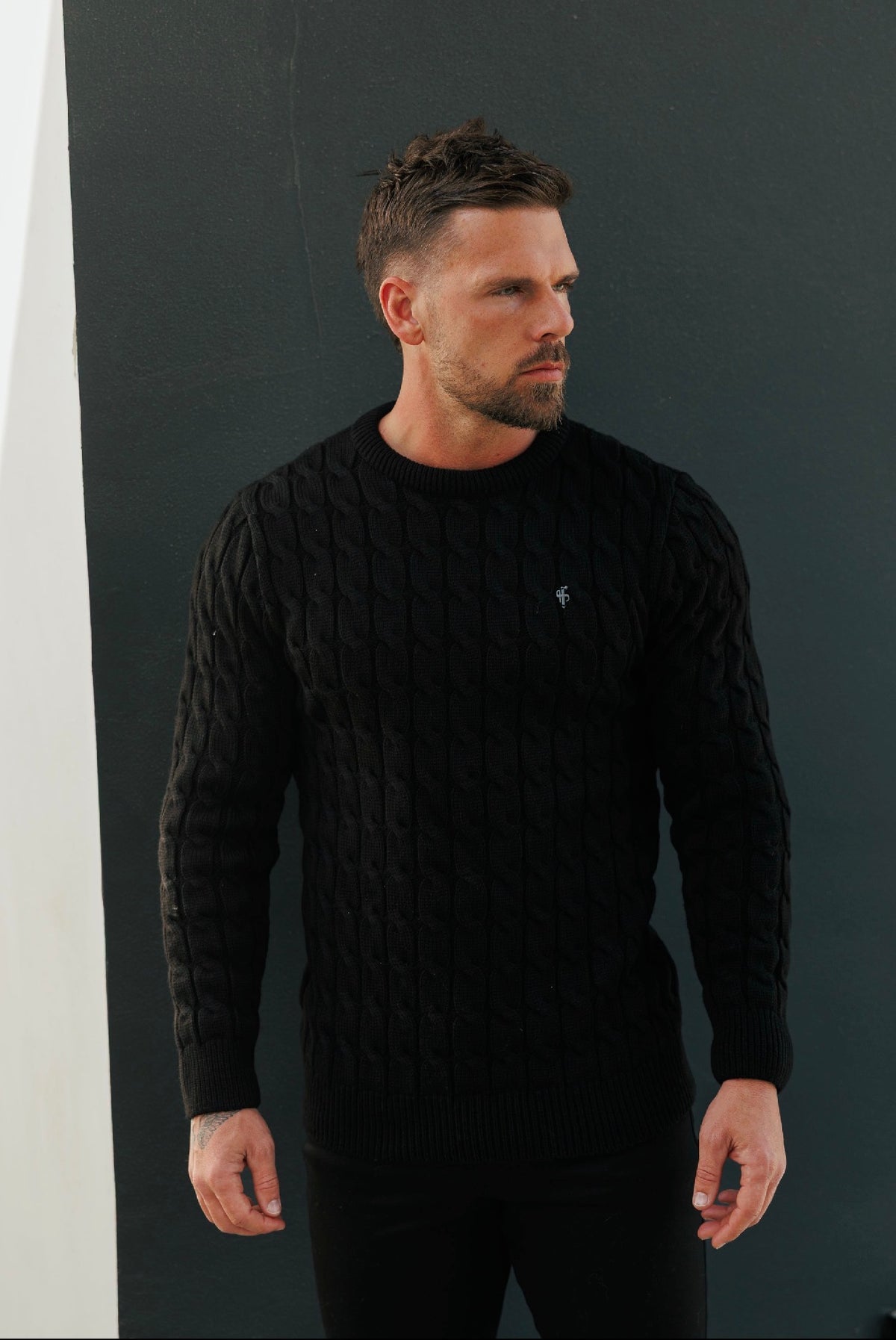 Chunky Cable Weave Knit Black Jumper - FSA055