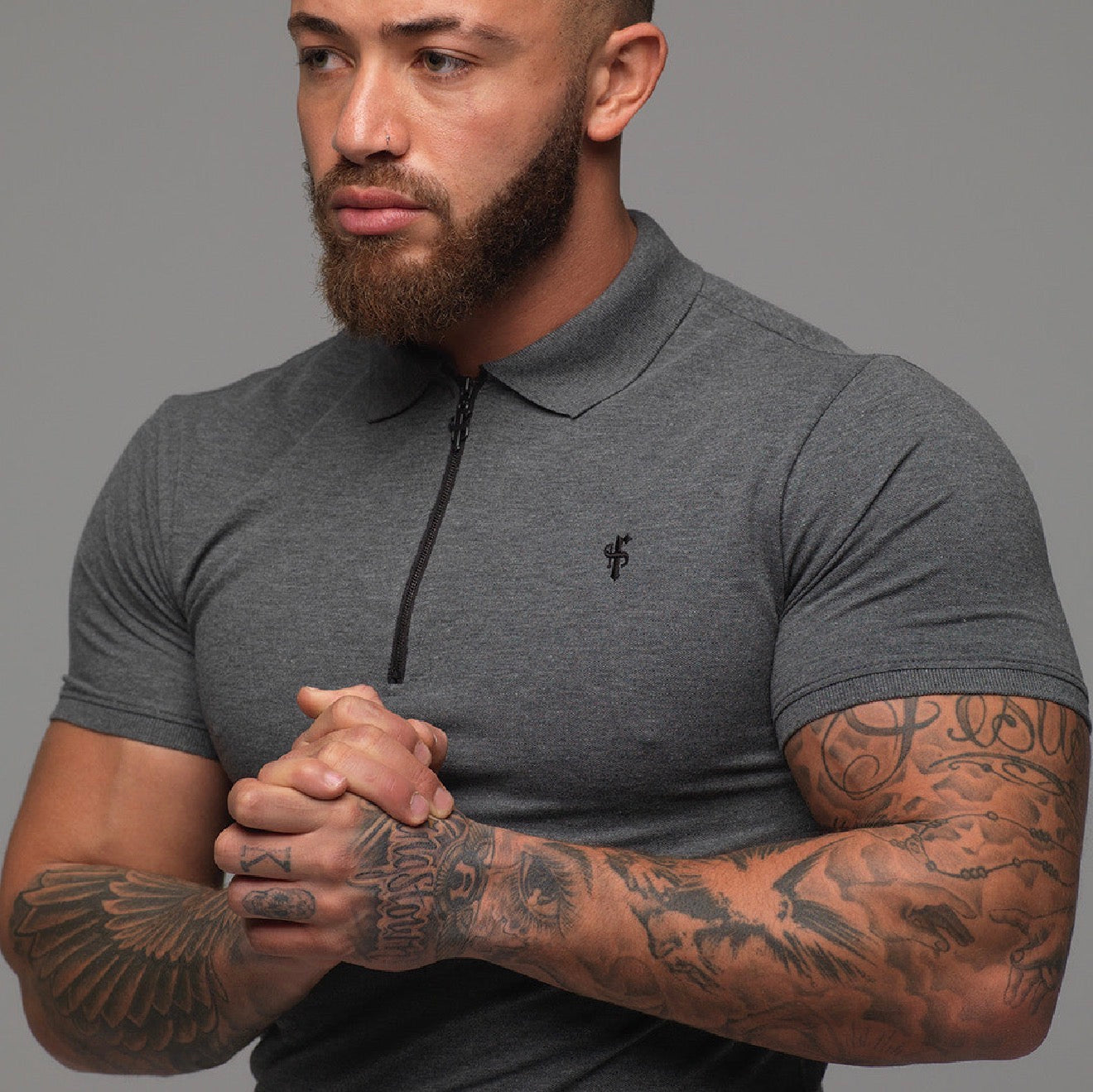 Classic Charcoal and Black Zipped Polo Shirt - FSH1535