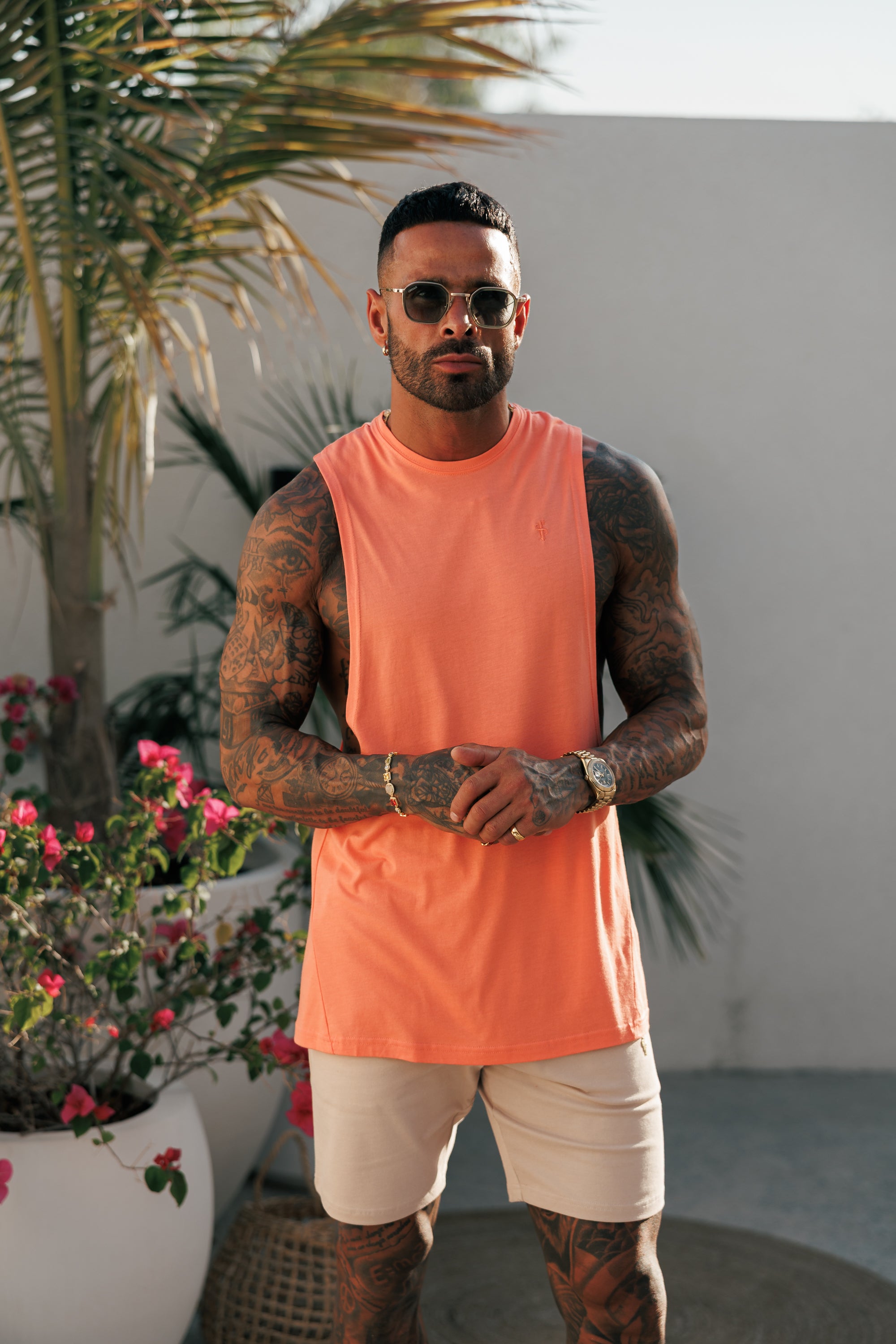 Classic Bamboo Dropped Armhole Salmon Vest - FSH1344 (PRE ORDER 29TH JUNE)