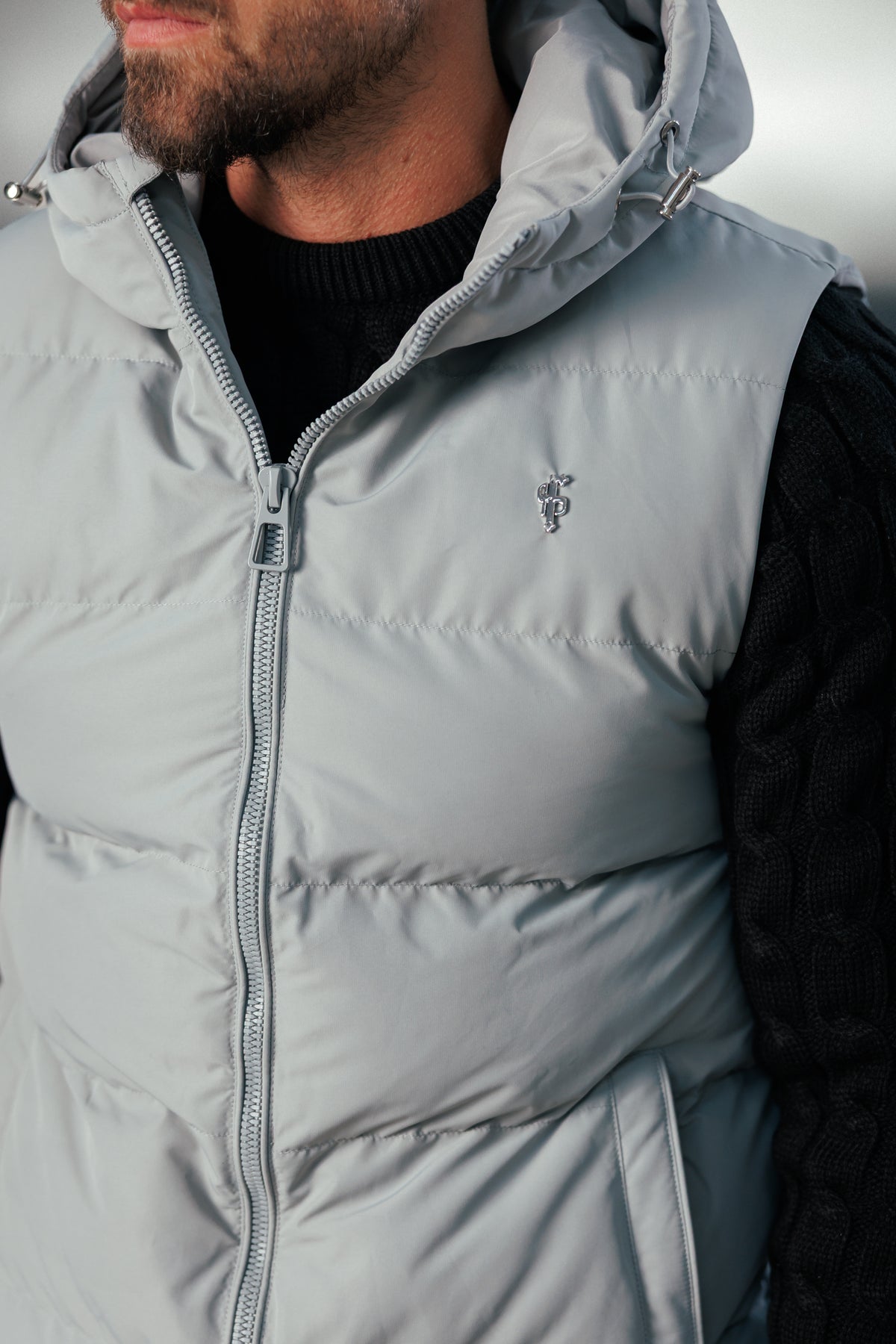 Mid Grey Padded Hooded Gilet - FSN244 (PRE ORDER 24TH OCTOBER)