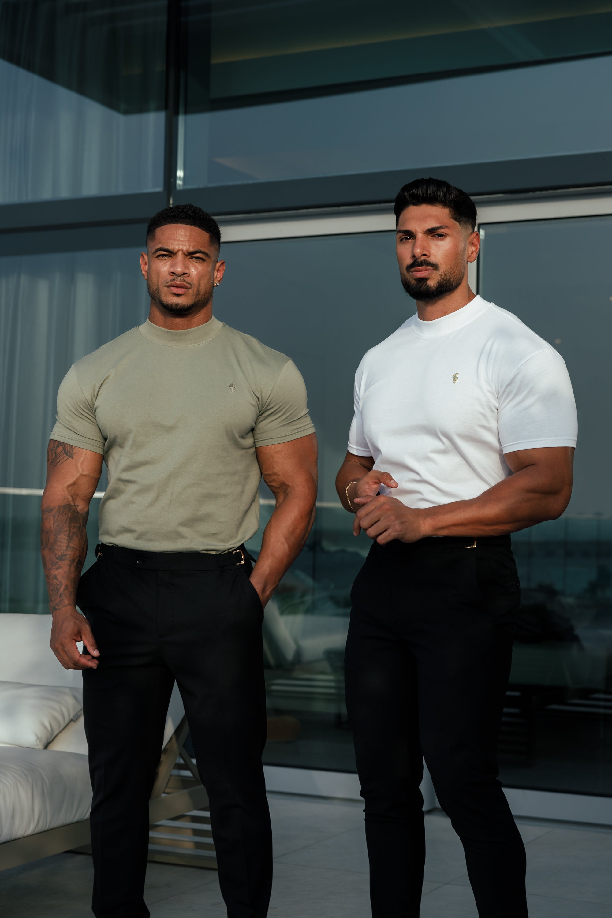 Ribbed High Neck Crew Short Sleeve White / Gold  - FSH1006
