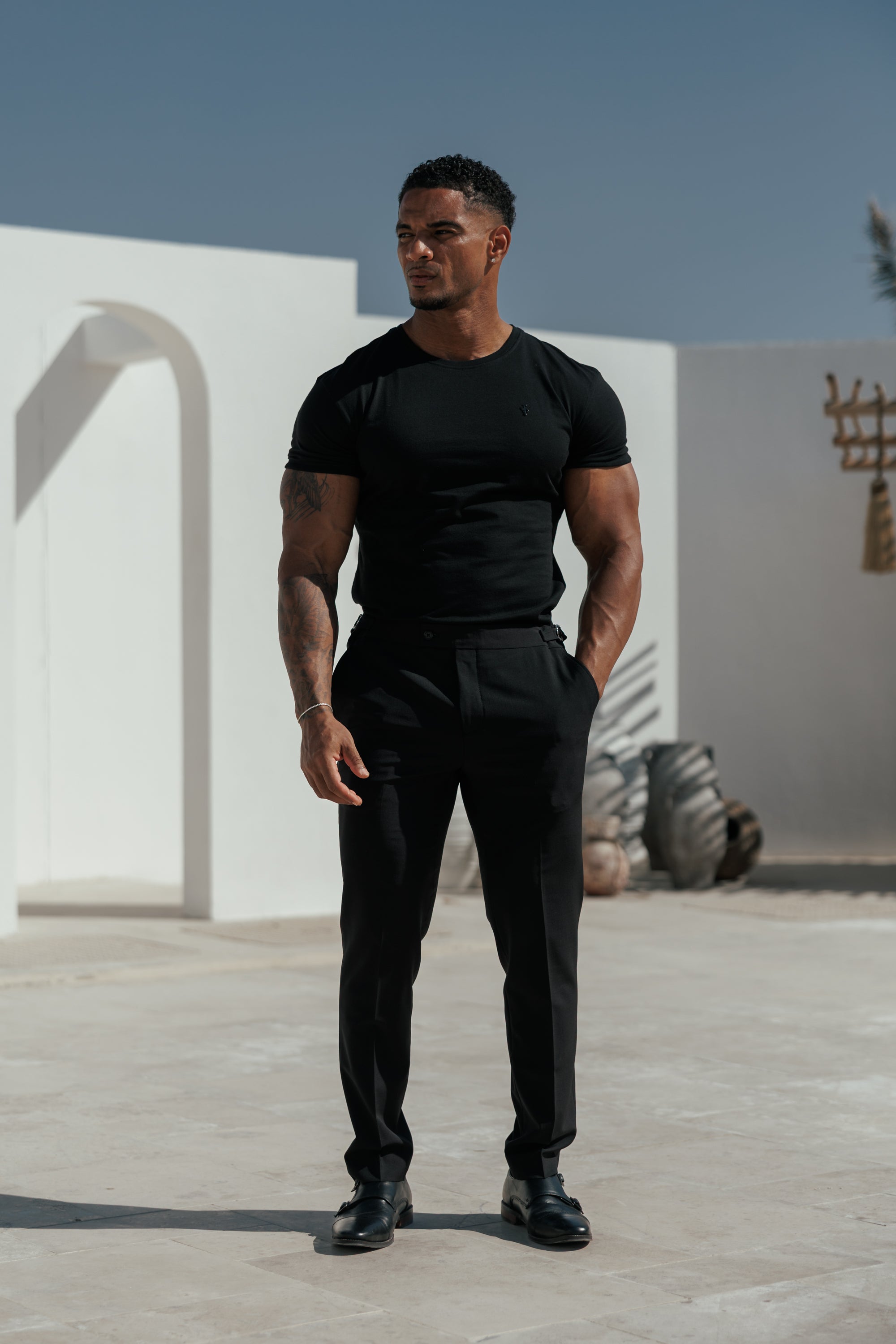 Black Crew Tshirt with Black Metal Emblem Decal FSH1454 (PRE ORDER 11TH MAY)