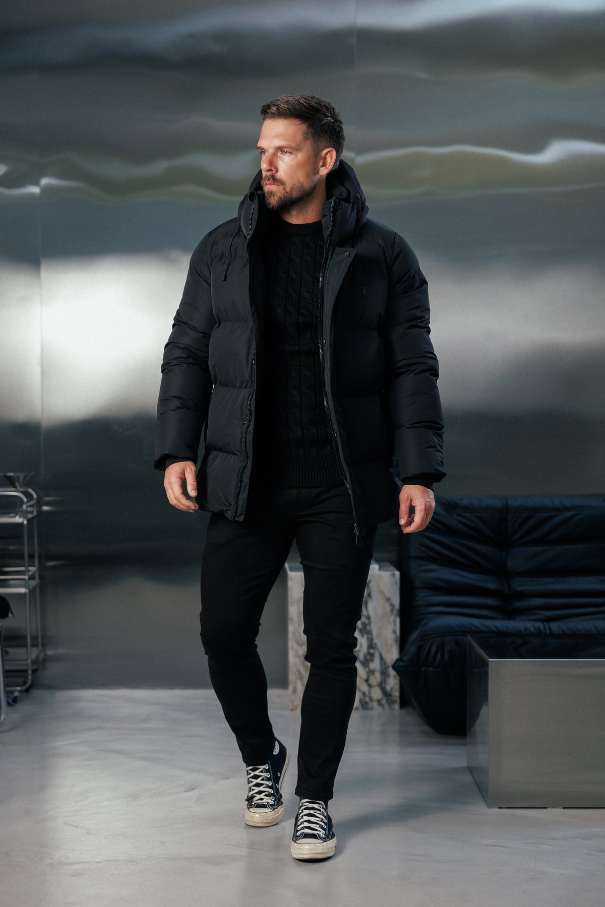 Black Padded Coat with Hood - FSN234E (PRE ORDER 24TH OCTOBER)