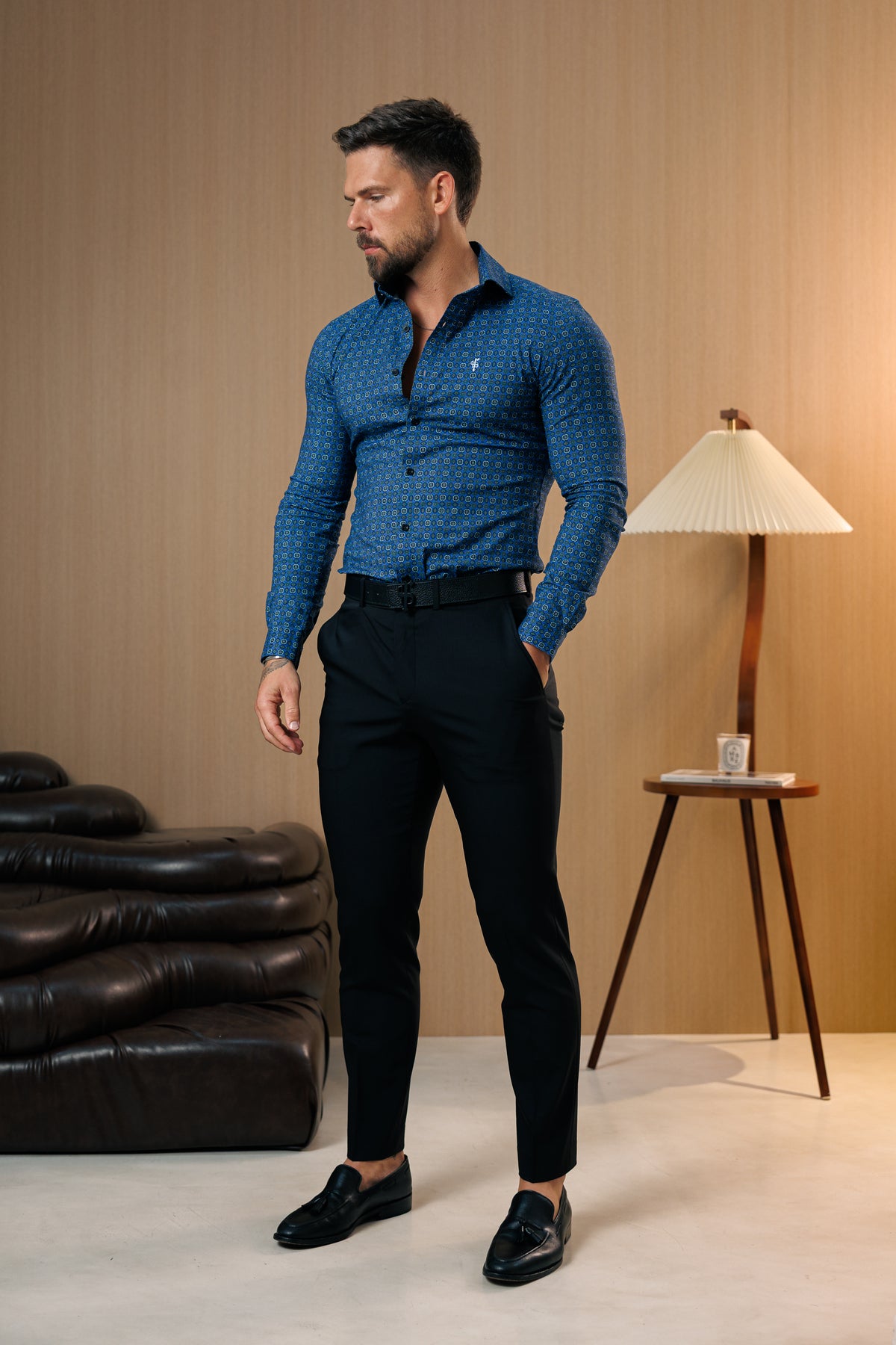 Relaxed Formal Beige Stretch Trousers - Plain Fabric