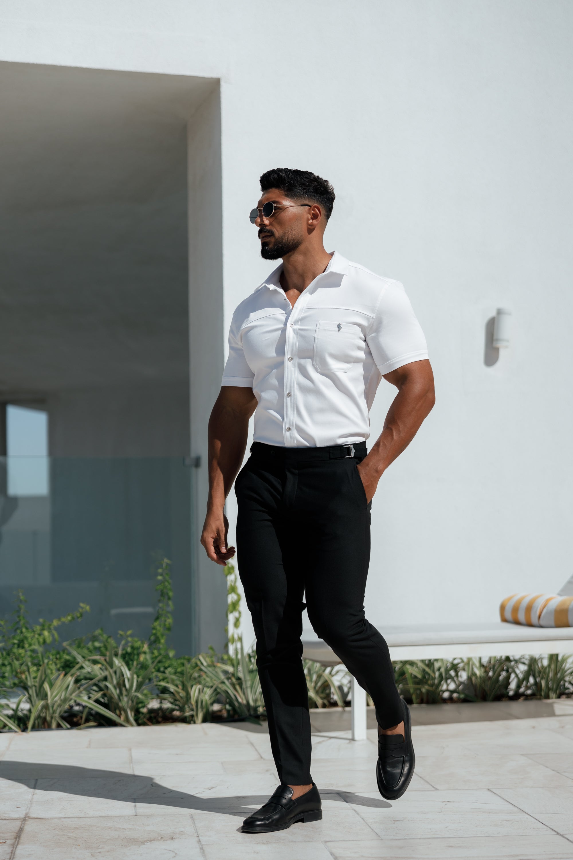 Slim Formal Black Stretch Trousers With Silver Waist Adjusters - FST013