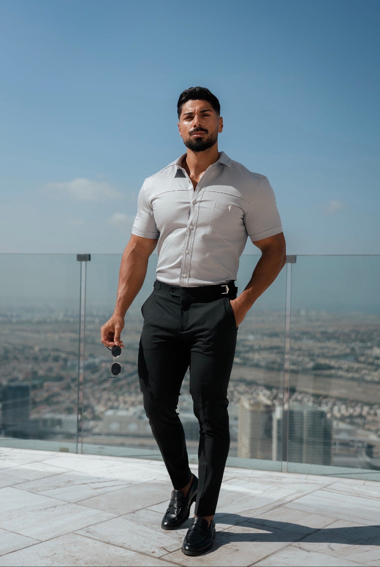 Slim Formal Black Stretch Trousers With Silver Waist Adjusters - FST042
