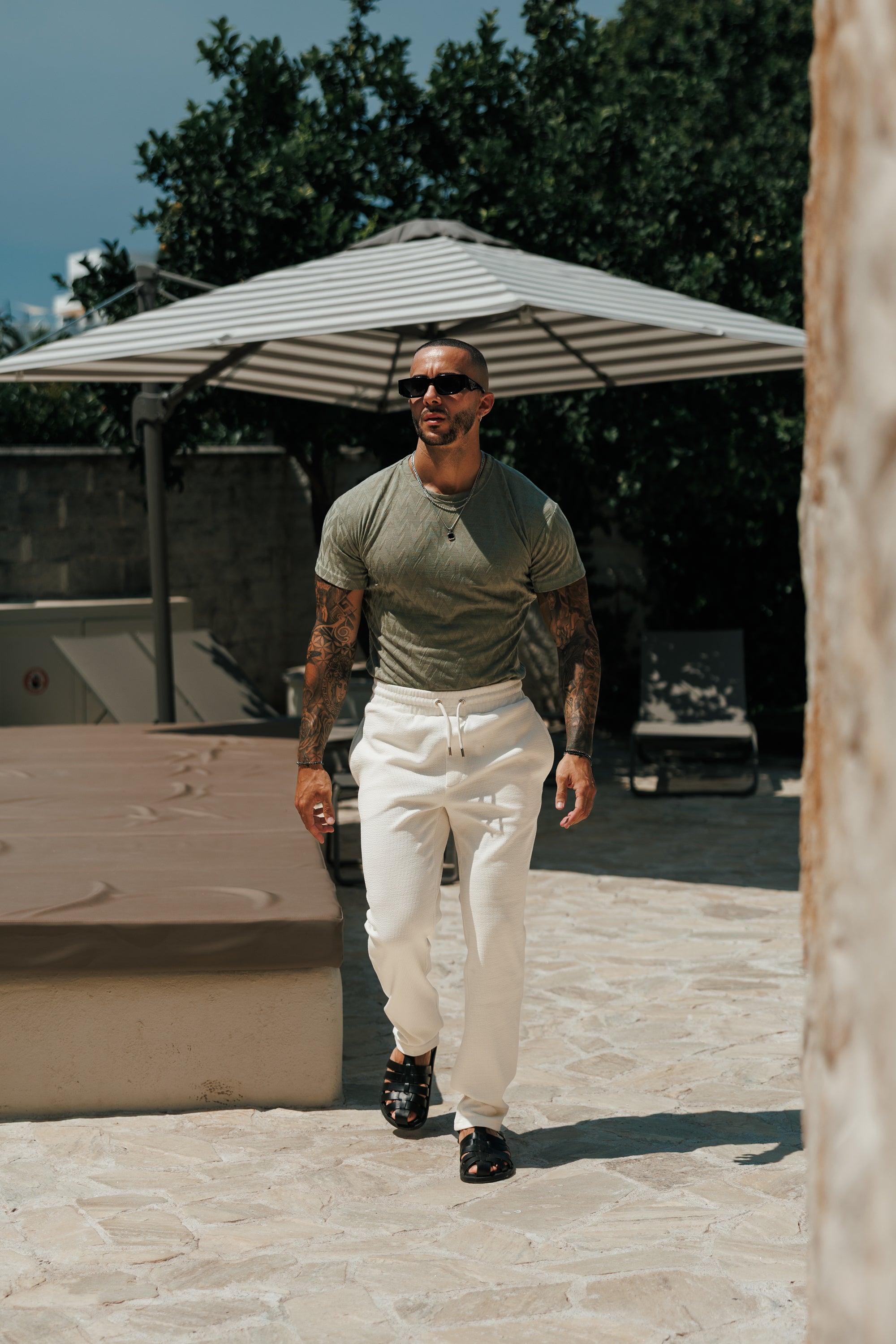 Regular Fit Jacquard Olive Chevron T-Shirt - FSR065
