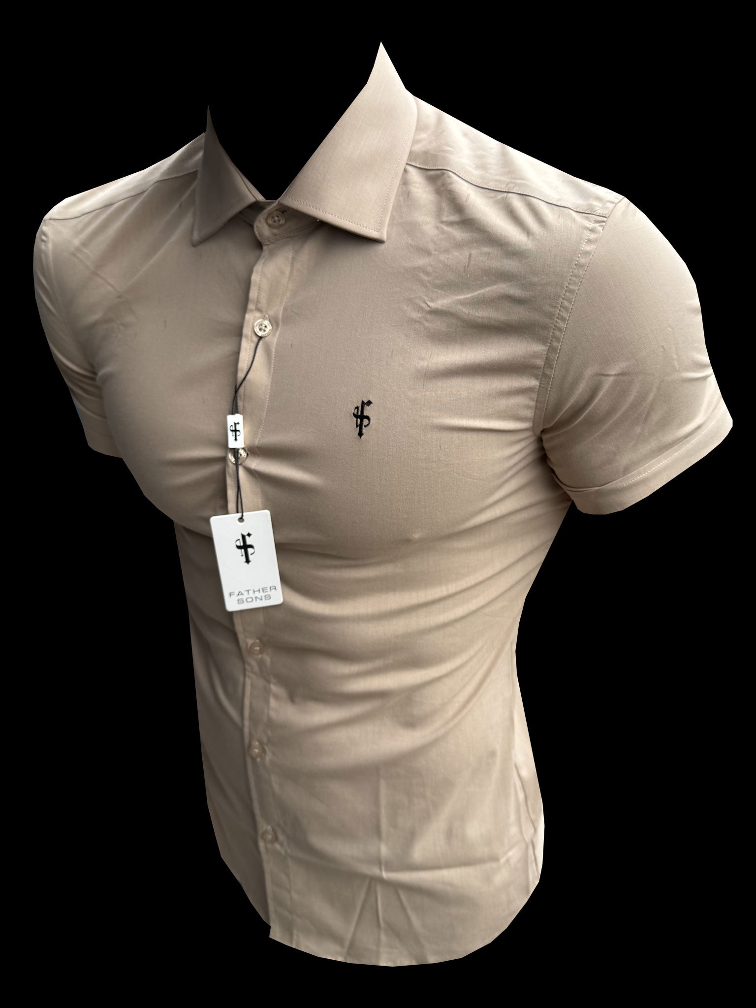 Super Slim Stretch Beige Short Sleeve with Cutaway Collar  - FS1161 (PRE ORDER 31ST MAY)