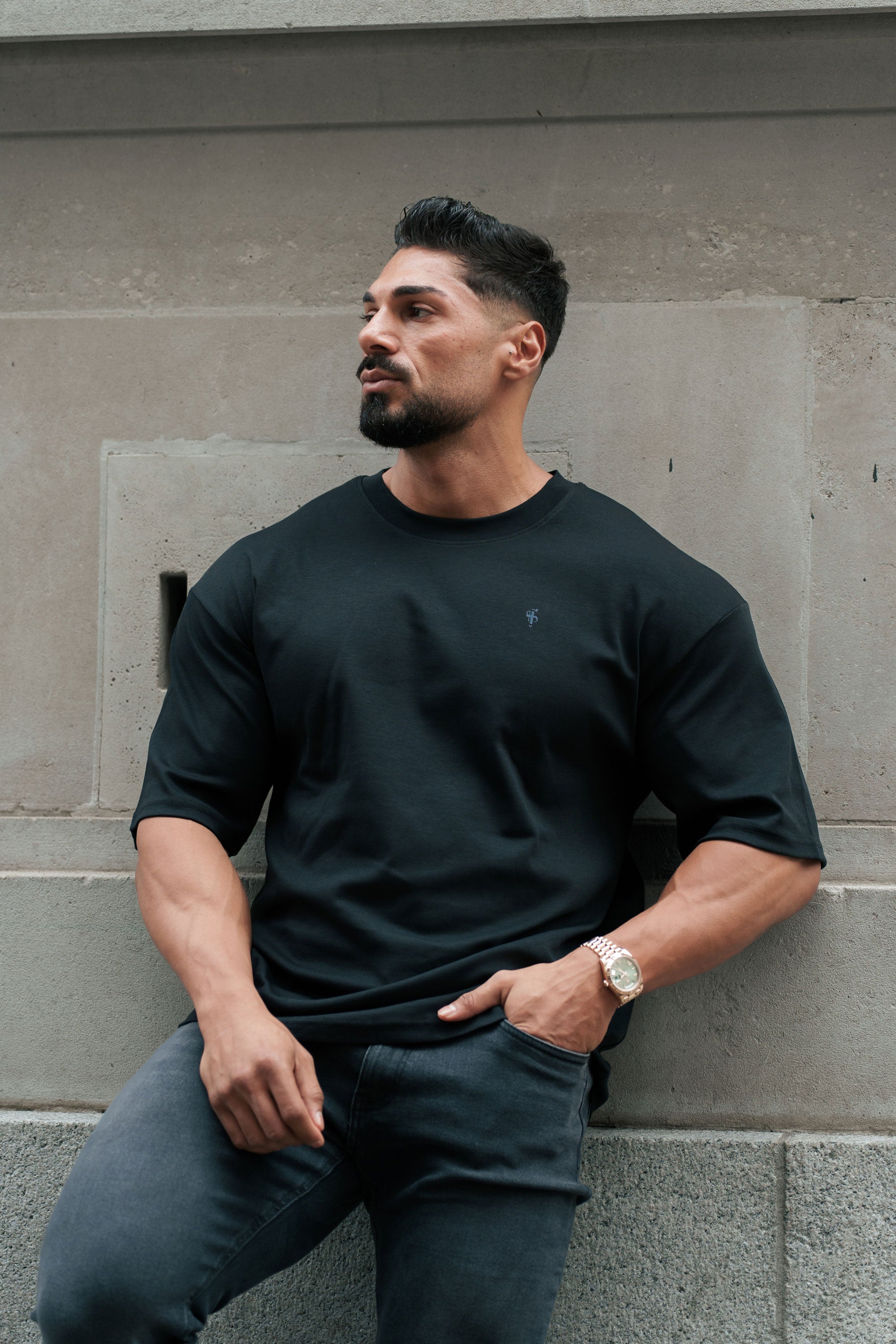 Black / Black Oversized Crew T Shirt - FSH1418