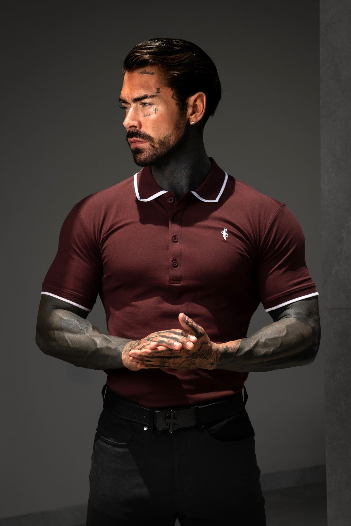 Beige / White Polo Shirt With Contrast Collar and Sleeve - FSH1672 Info