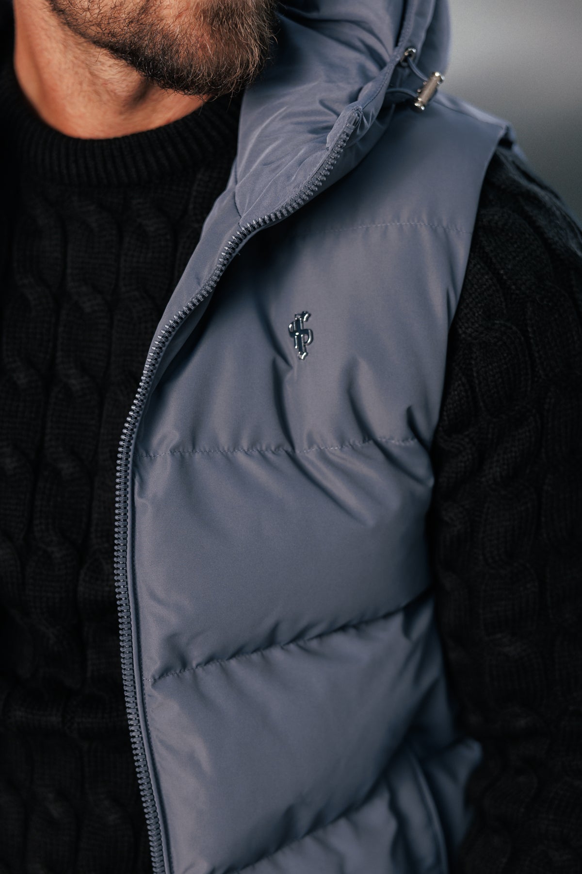 Charcoal Padded Hooded Gilet - FSN241 (PRE ORDER 24TH OCTOBER)