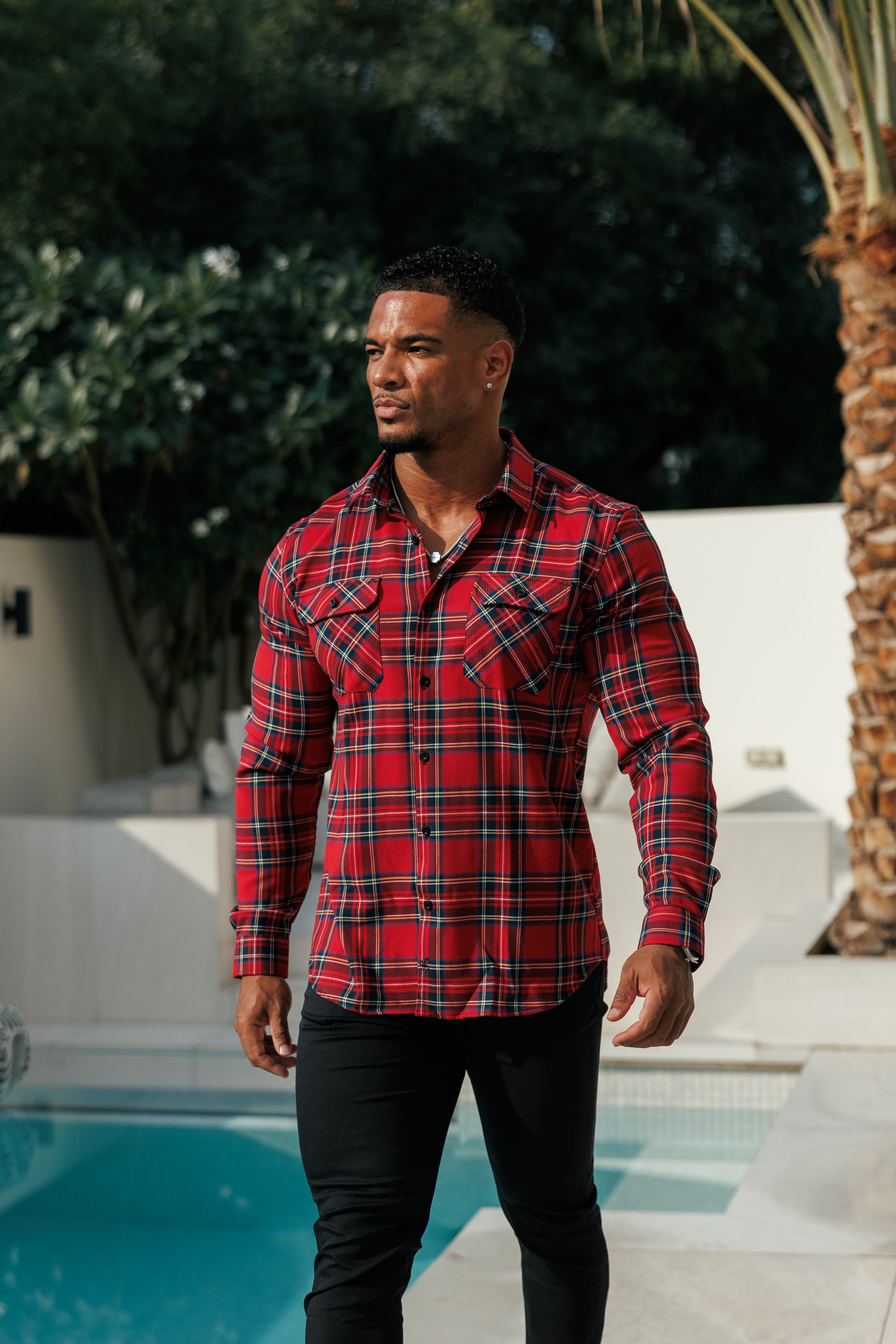 Red Tartan Check Shacket With Double Pockets - FS1036