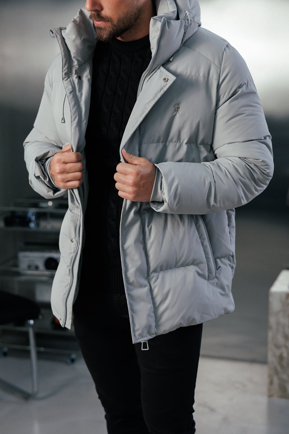 Mid Grey Padded Coat with Hood - FSN240 (PRE ORDER 24TH OCTOBER)