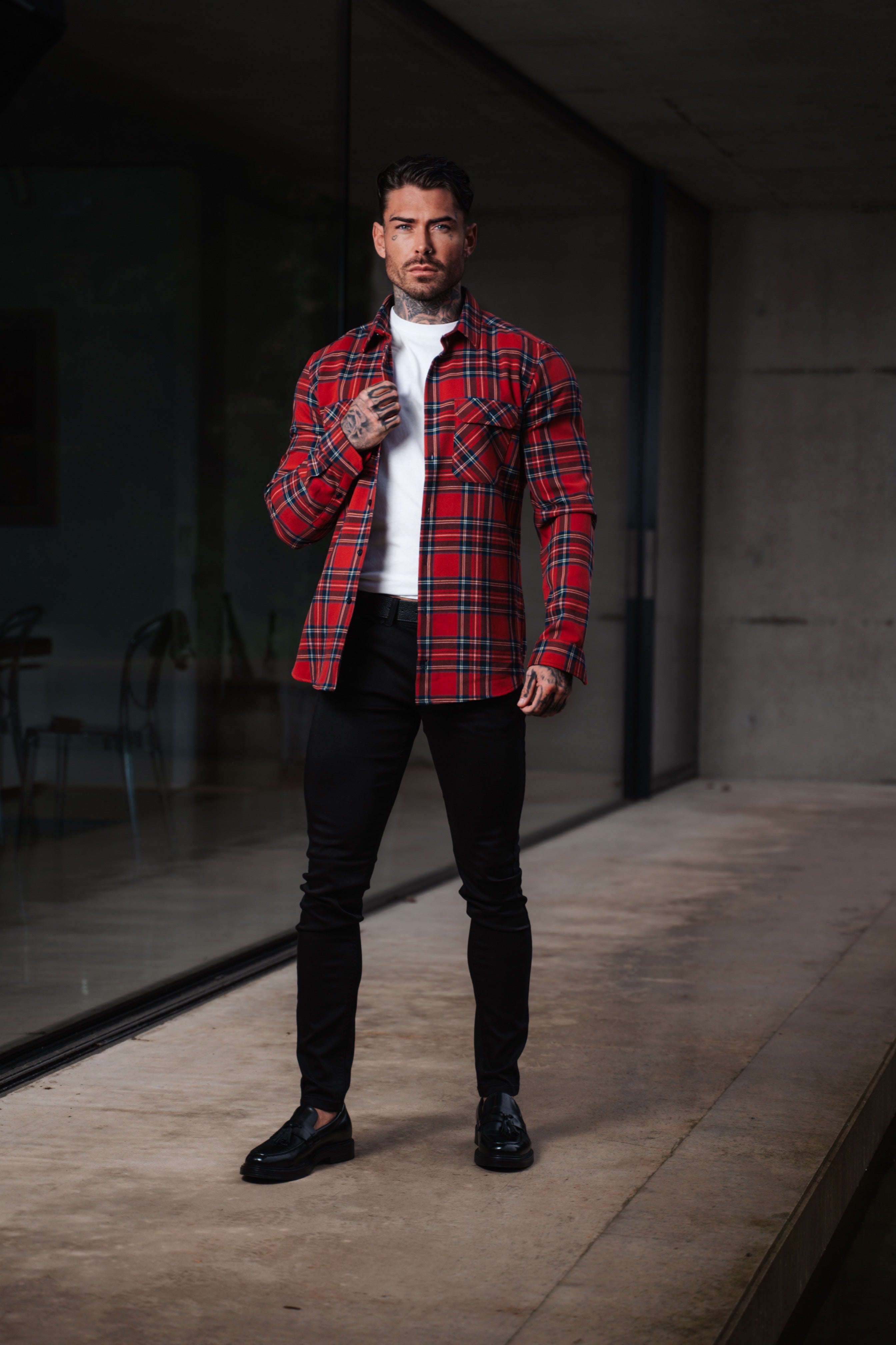 Red Tartan Check Shacket With Double Pockets - FS1036