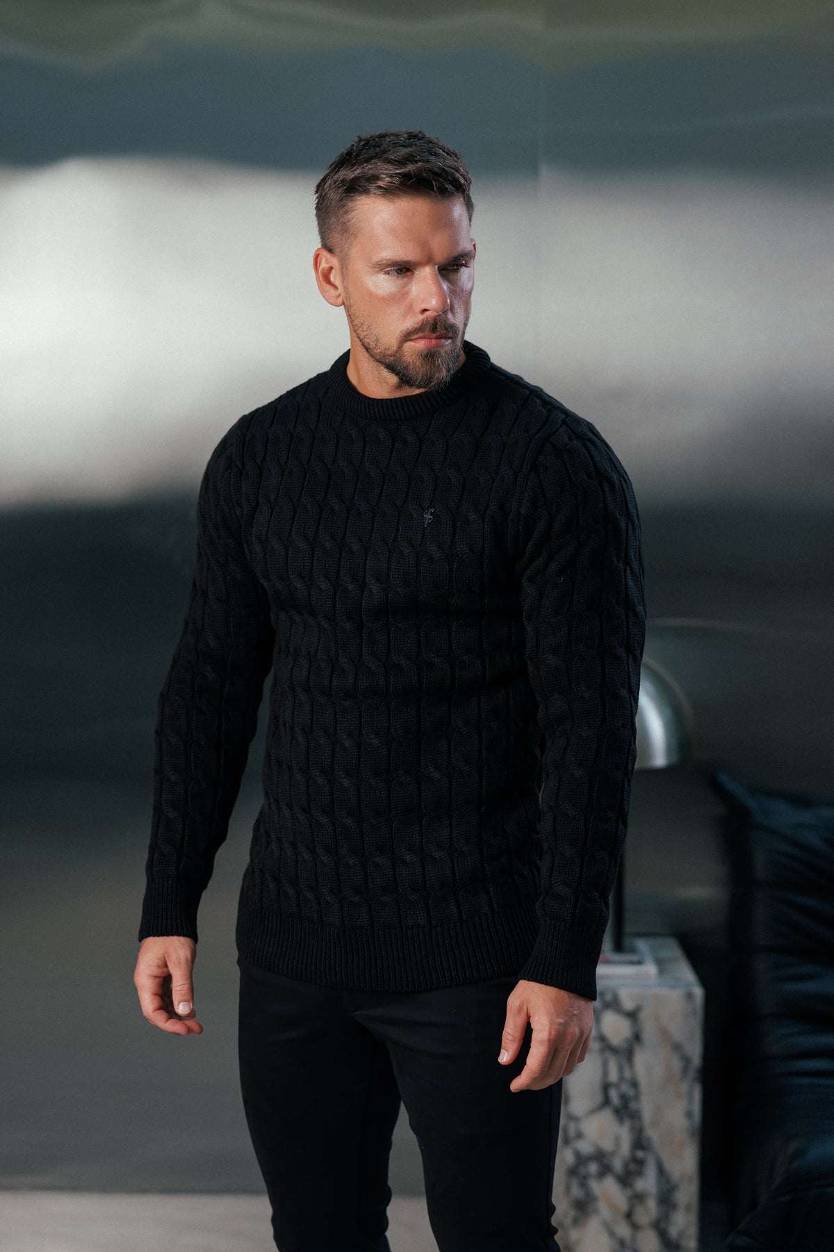 Chunky Cable Weave Knit Black Jumper - FSA055