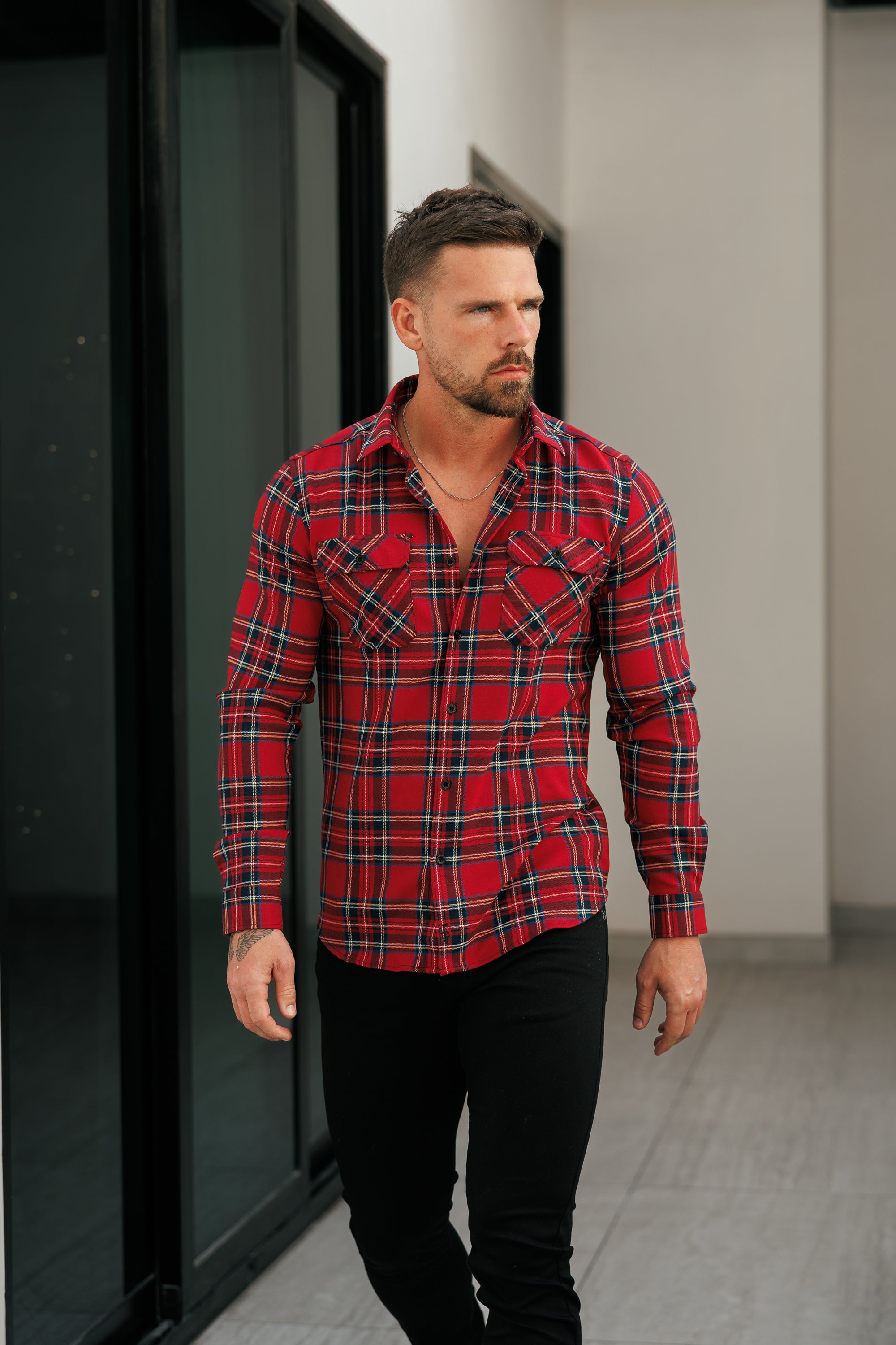 Red Tartan Check Shacket With Double Pockets - FS1036