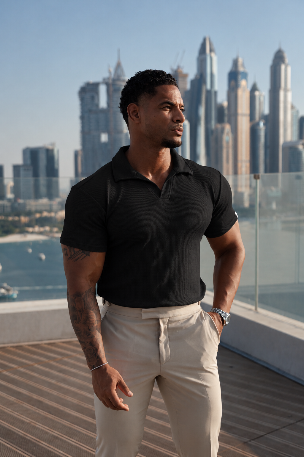 Black Jersey Cord Revere Polo Short Sleeve - FSR147