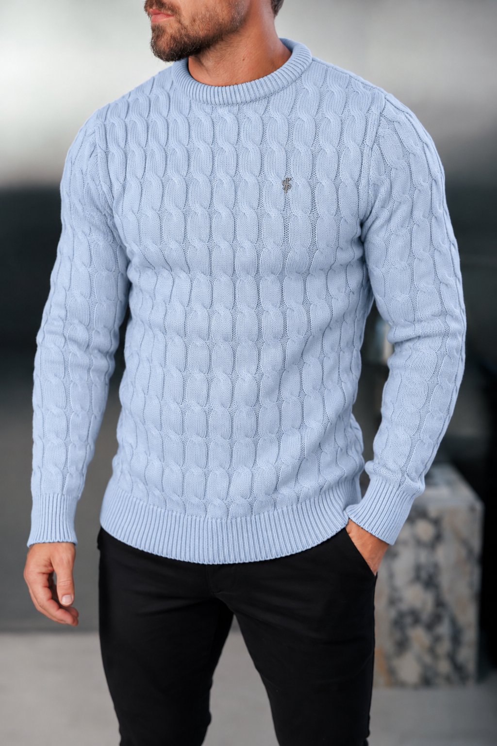 Chunky Cable Weave Knit Ice Blue Jumper - FSA062
